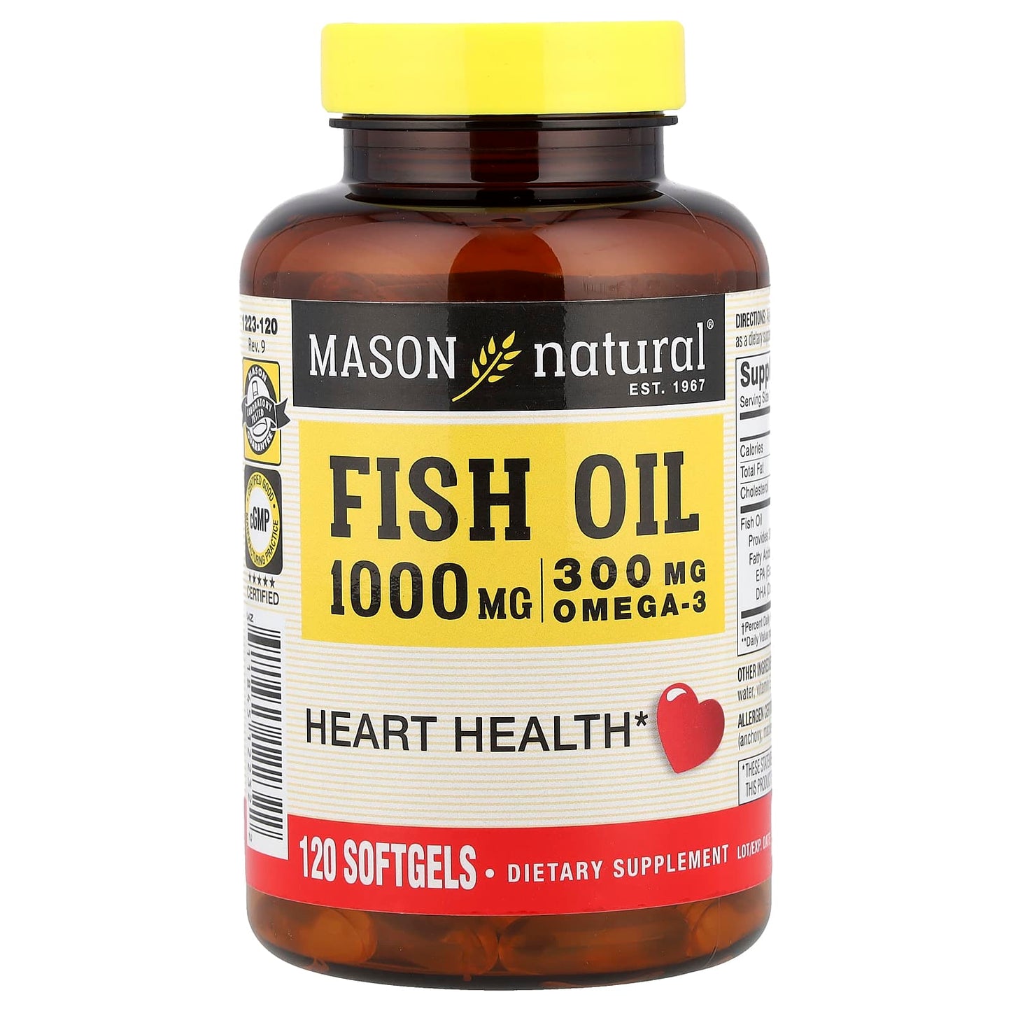 Mason Natural, Fish Oil, 1,000 mg, 120 Softgels - Image 1