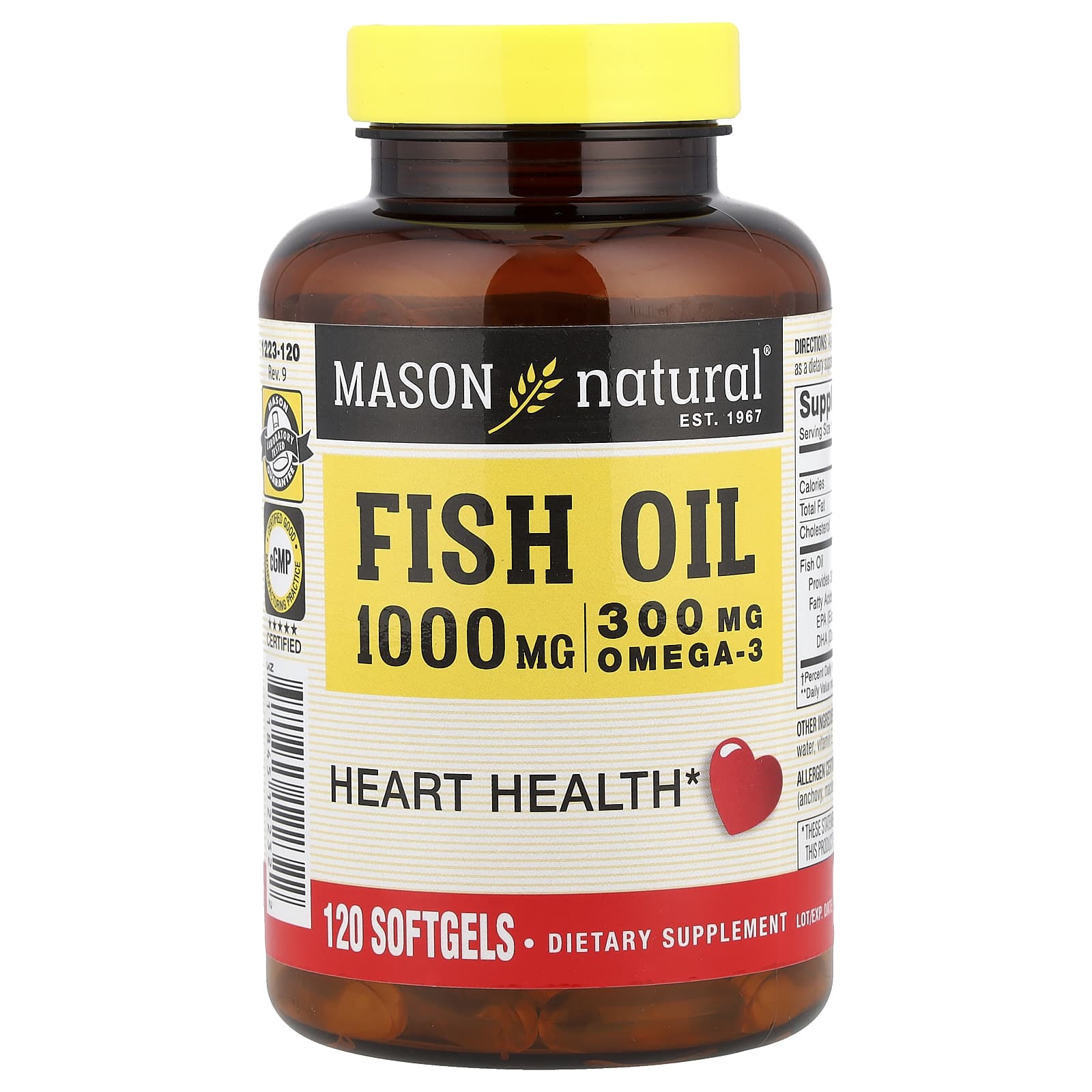 Mason Natural, Fish Oil, 1,000 mg, 120 Softgels - Image 1