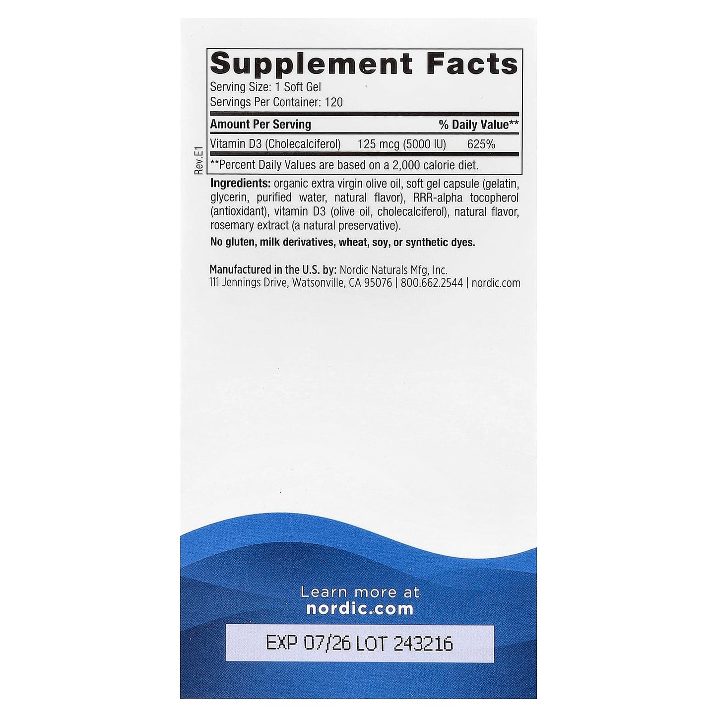 Nordic Naturals, Vitamin D3 5000, Orange, 125 mcg (5,000 IU), 120 Mini Soft Gels - Image 2