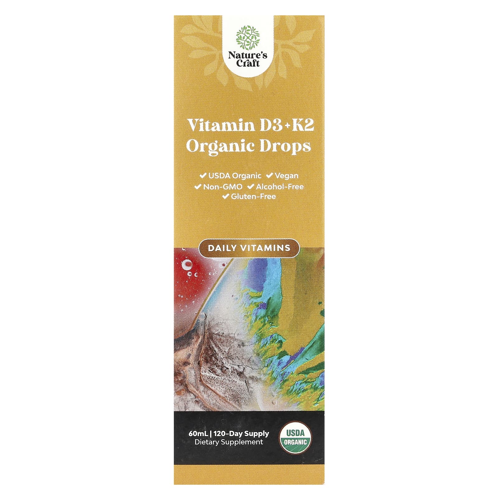 Nature's Craft, Organic Vitamin D3 + K2 Drops, Alcohol-Free, 60 ml - Image 1