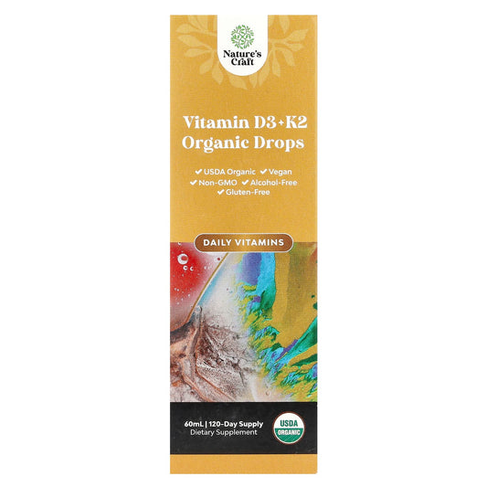 Nature's Craft, Organic Vitamin D3 + K2 Drops, Alcohol-Free, 60 ml - Image 1
