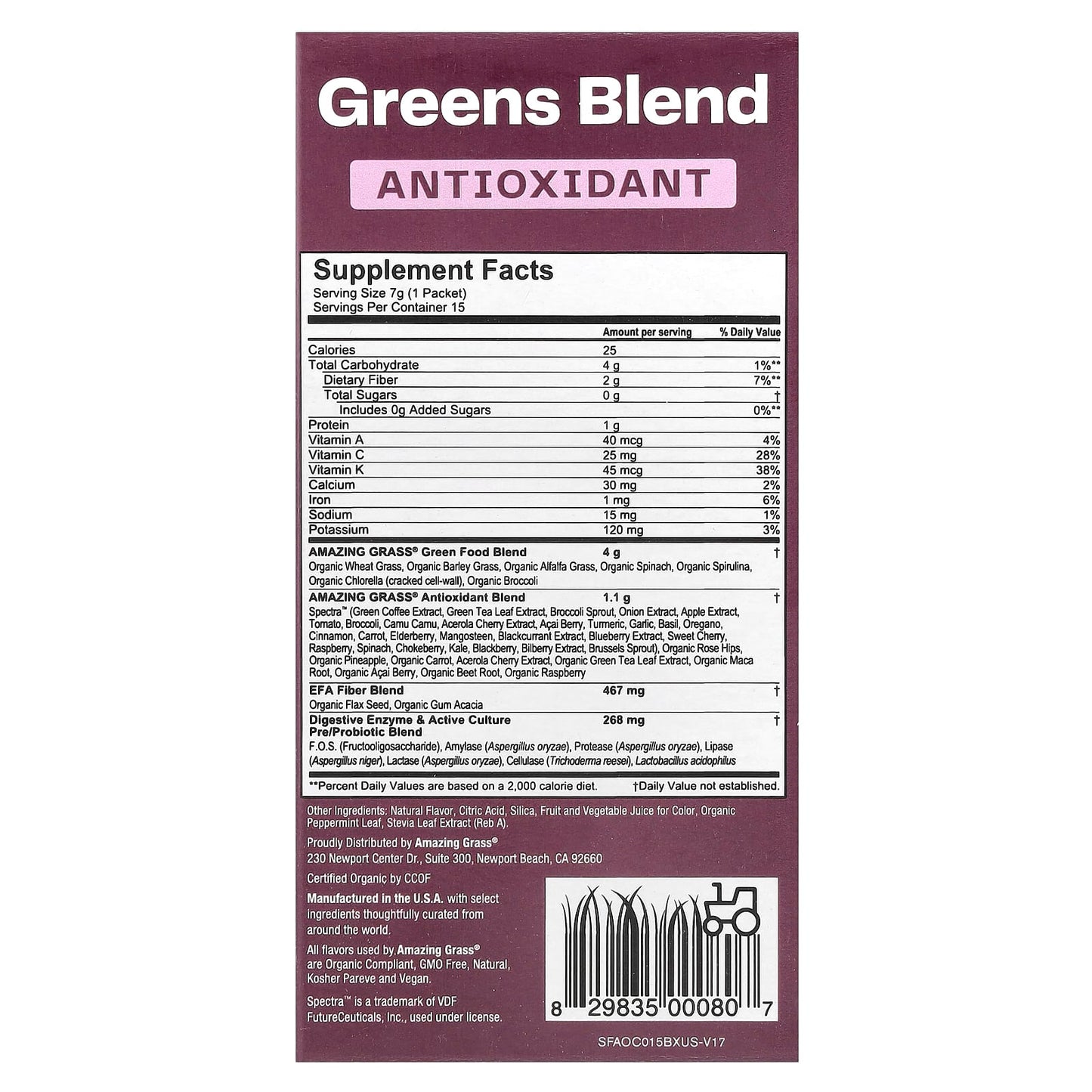 Amazing Grass Organic Greens Blend Powder, Sweet Berry, 15 Packets - Image 2