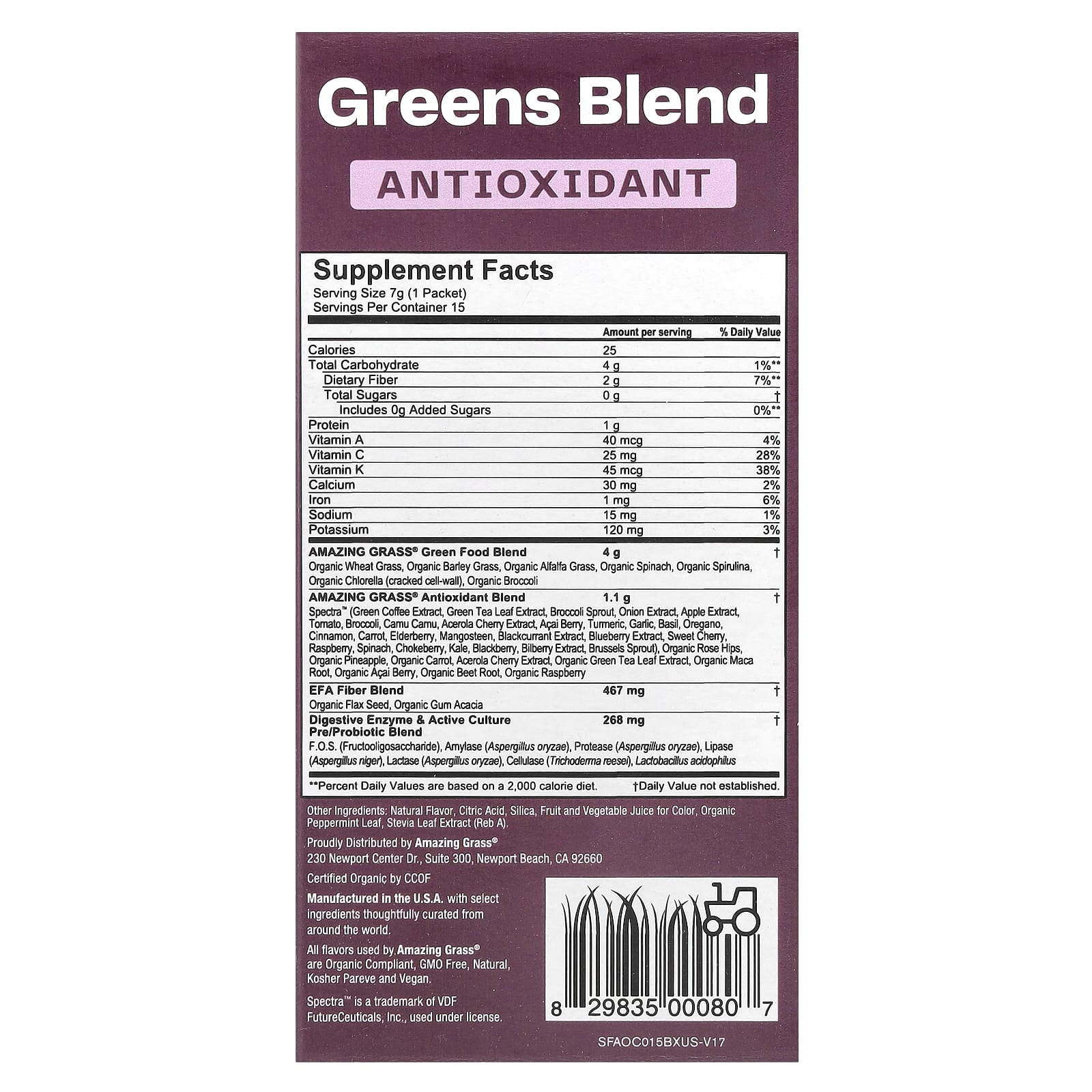 Amazing Grass Organic Greens Blend Powder, Sweet Berry, 15 Packets - Image 2