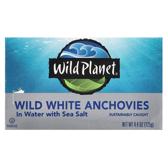 Wild Planet, Wild White Anchovies In Water with Sea Salt, 4.4 oz (125 g) - Image 1
