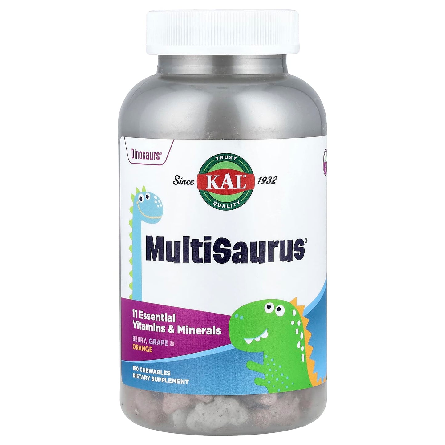 KAL, MultiSaurus®, Berry, Grape & Orange, 180 Chewables - Image 1
