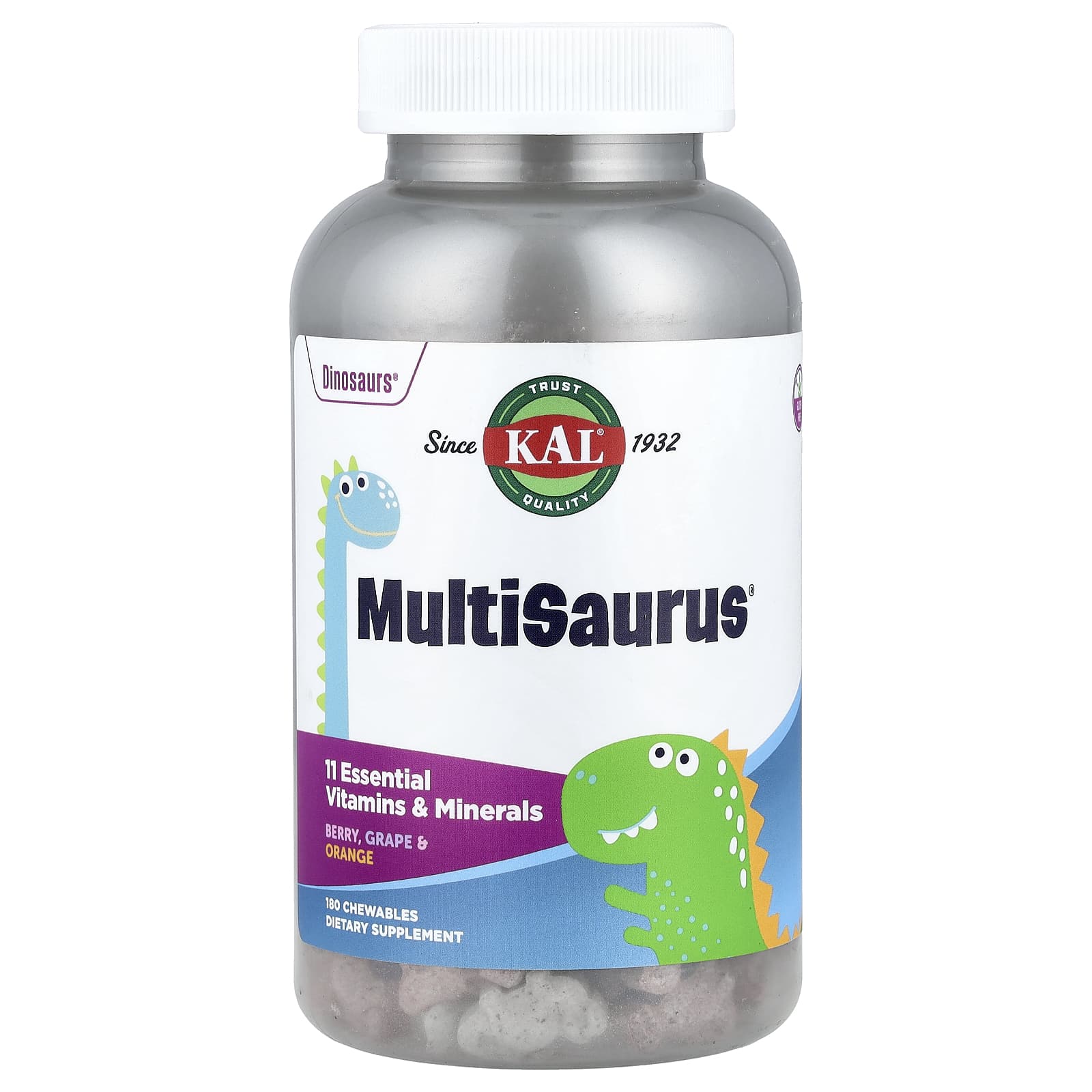 KAL, MultiSaurus®, Berry, Grape & Orange, 180 Chewables - Image 1