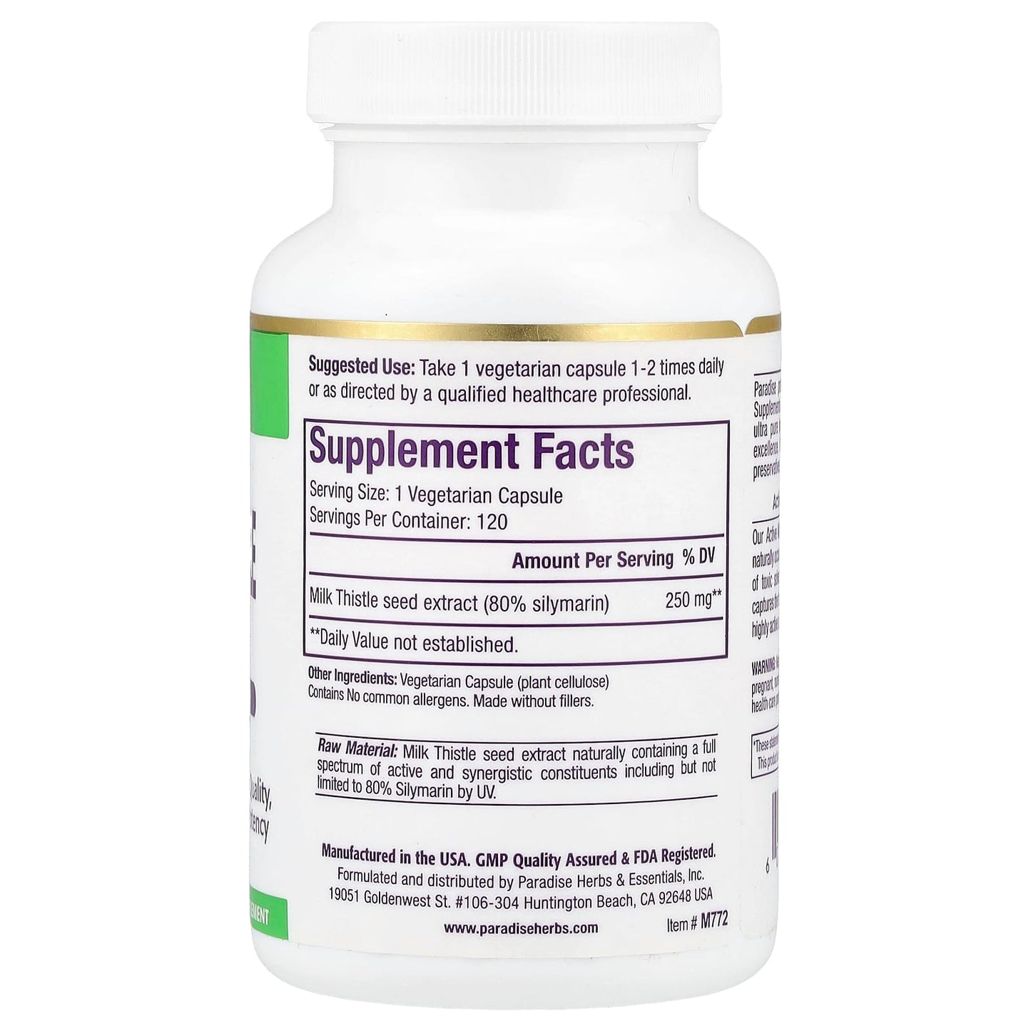 Paradise Herbs, Milk Thistle Extract, 120 Vegetarian Capsules (250 mg per Capsule) - Image 2