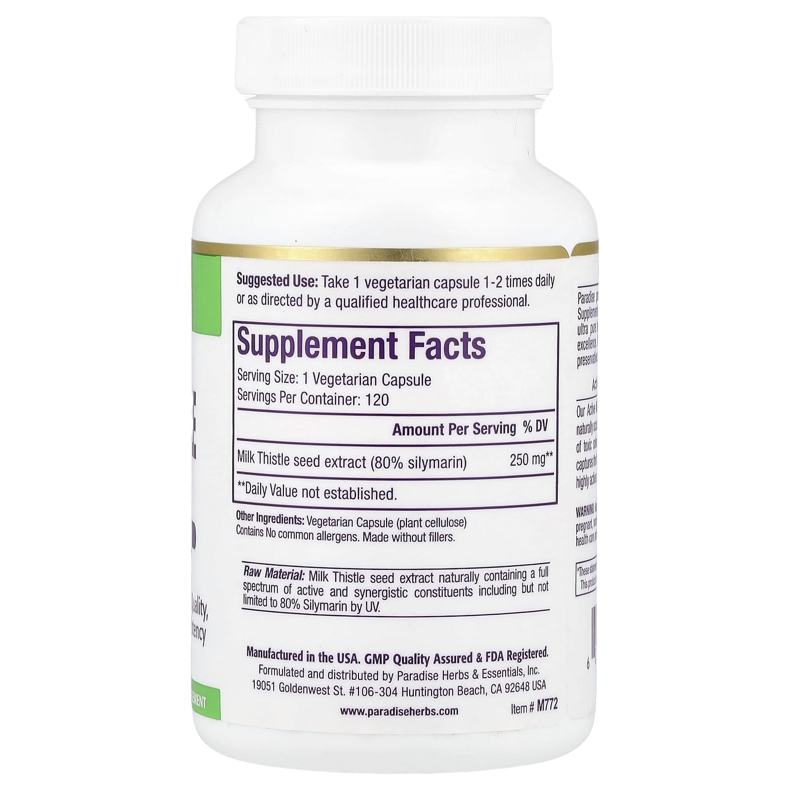 Paradise Herbs, Milk Thistle Extract, 120 Vegetarian Capsules (250 mg per Capsule) - Image 2