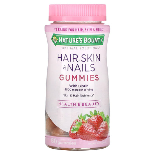 Nature's Bounty, Optimal Solutions®, Hair, Skin & Nails Gummies, Strawberry, 80 Gummies