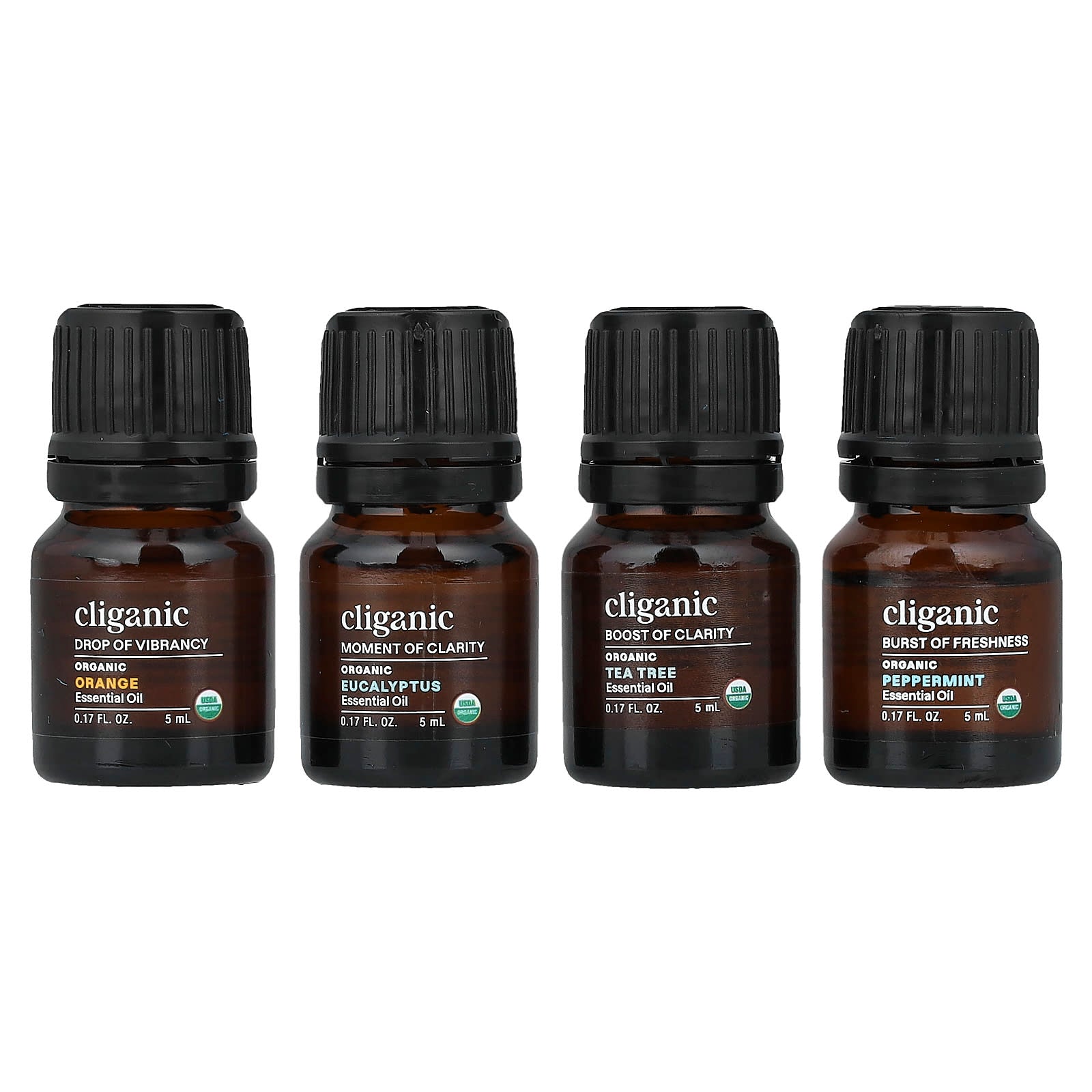 USDA Organic Essential Oil Aromatherapy Set of 4 - Cliganic - Image 1