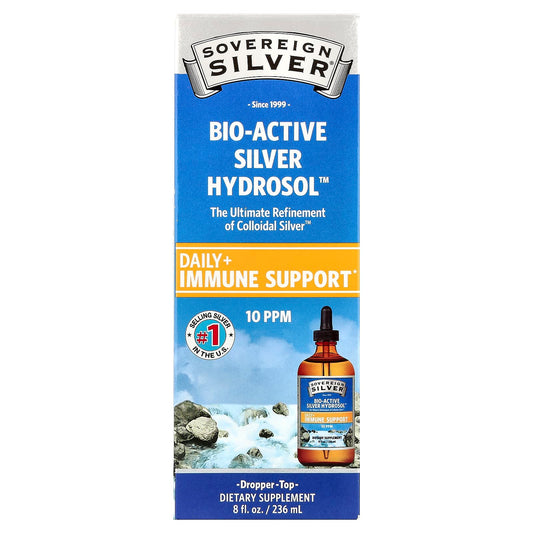 Sovereign Silver, Bio-Active Silver Hydrosol™ Dropper-Top, Daily + Immune Support, 10 PPM, 8 fl oz (236 ml) - Image 1