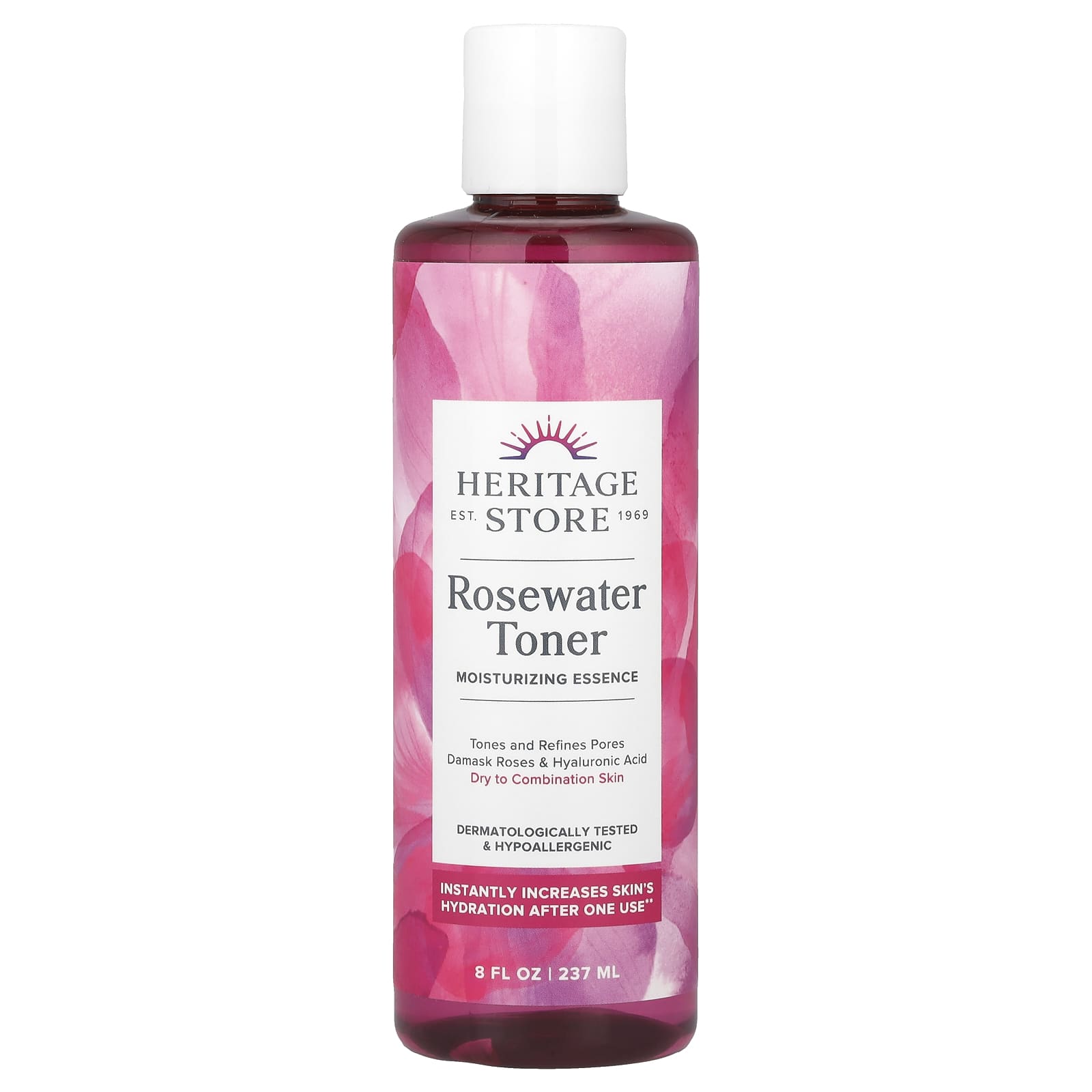Heritage Store Rosewater Toner, 8 fl oz, Natural Hydration & Refines Pores - Image 1