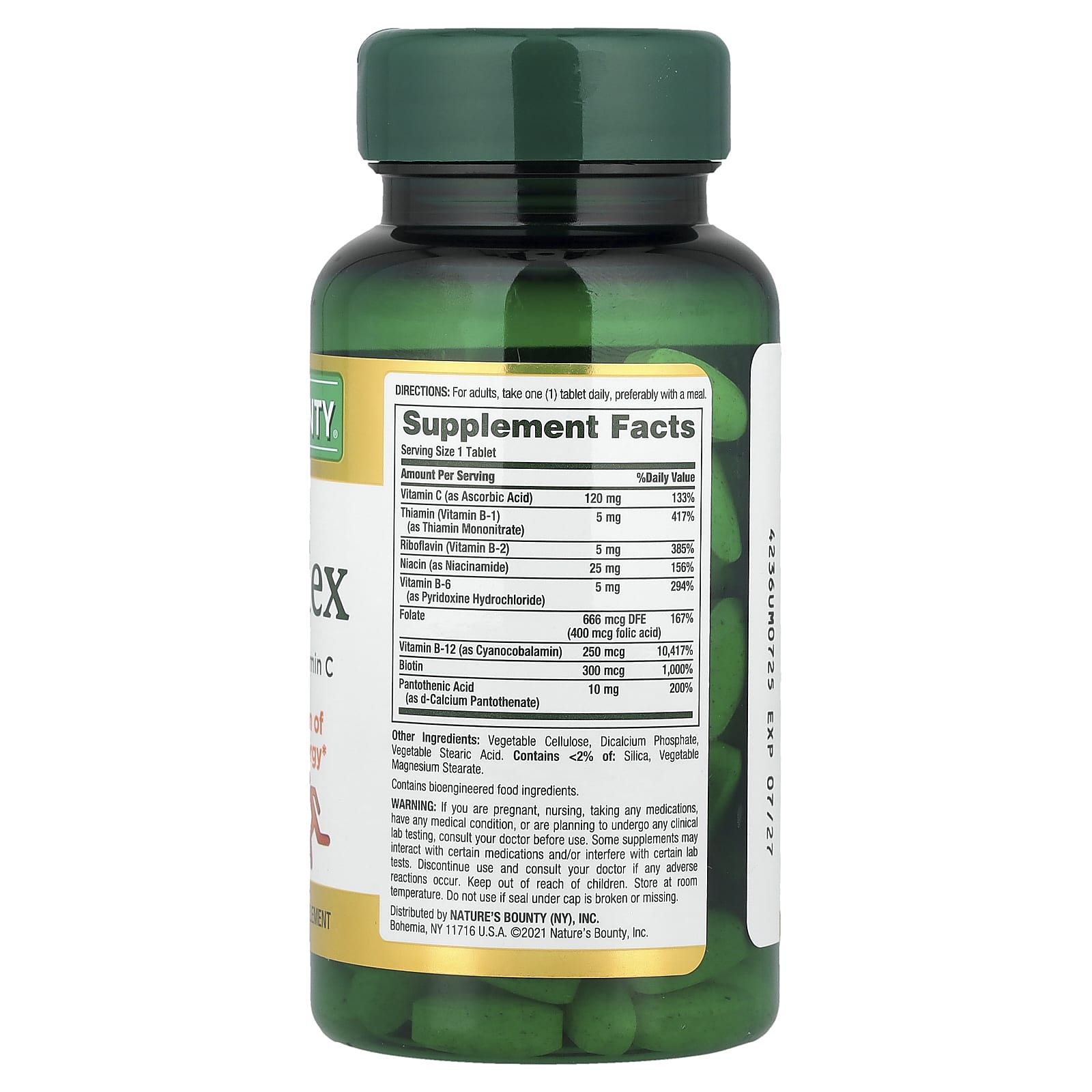 Nature's Bounty, Time Released B-Complex with Folic Acid Plus Vitamin C, 125 Coated Tablets - Image 2