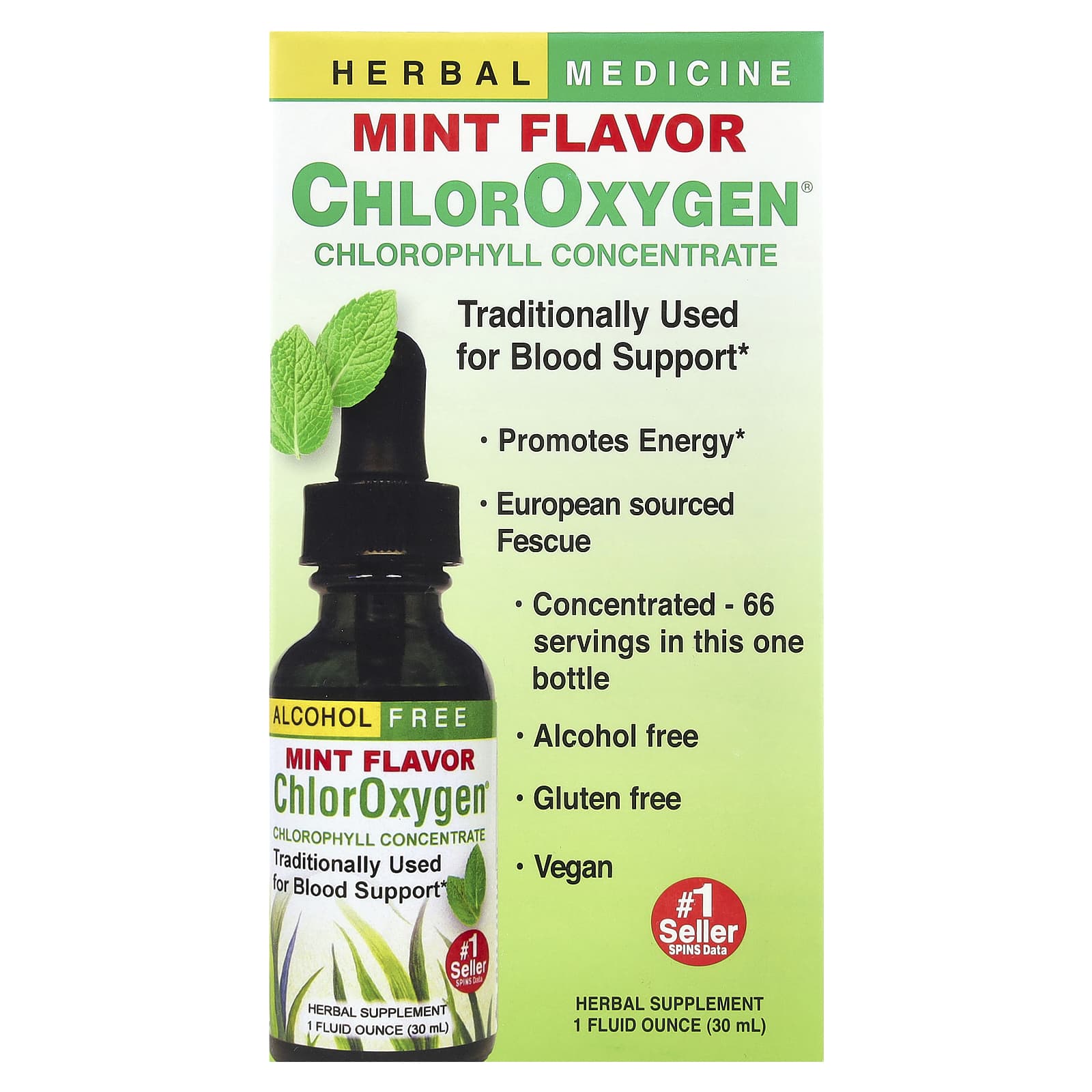 Herbs Etc. ChlorOxygen Chlorophyll Concentrate, Alcohol Free, Mint - Image 1