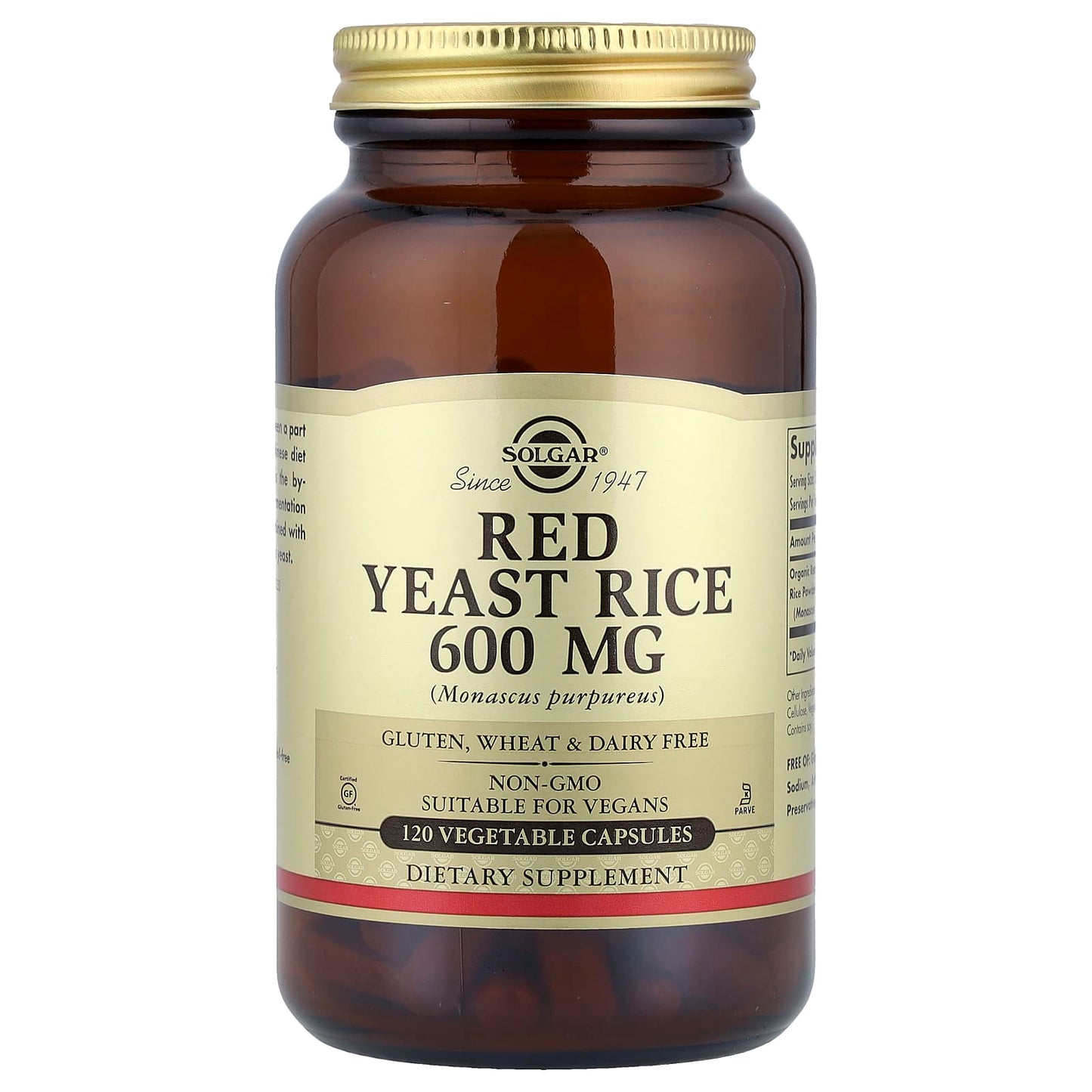 Solgar, Red Yeast Rice, 600 mg, 120 Vegetable Capsules - Image 1