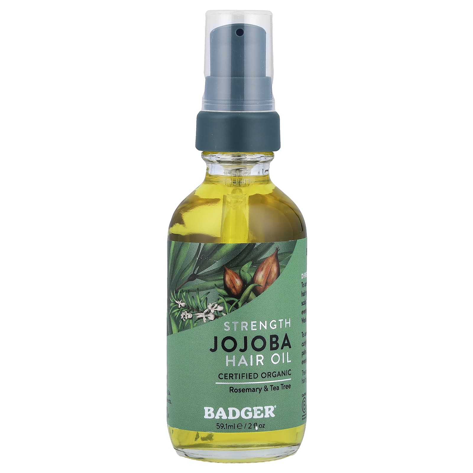 Badger USDA Organic Rosemary & Tea Tree Hair Oil, 2 fl oz - Image 1