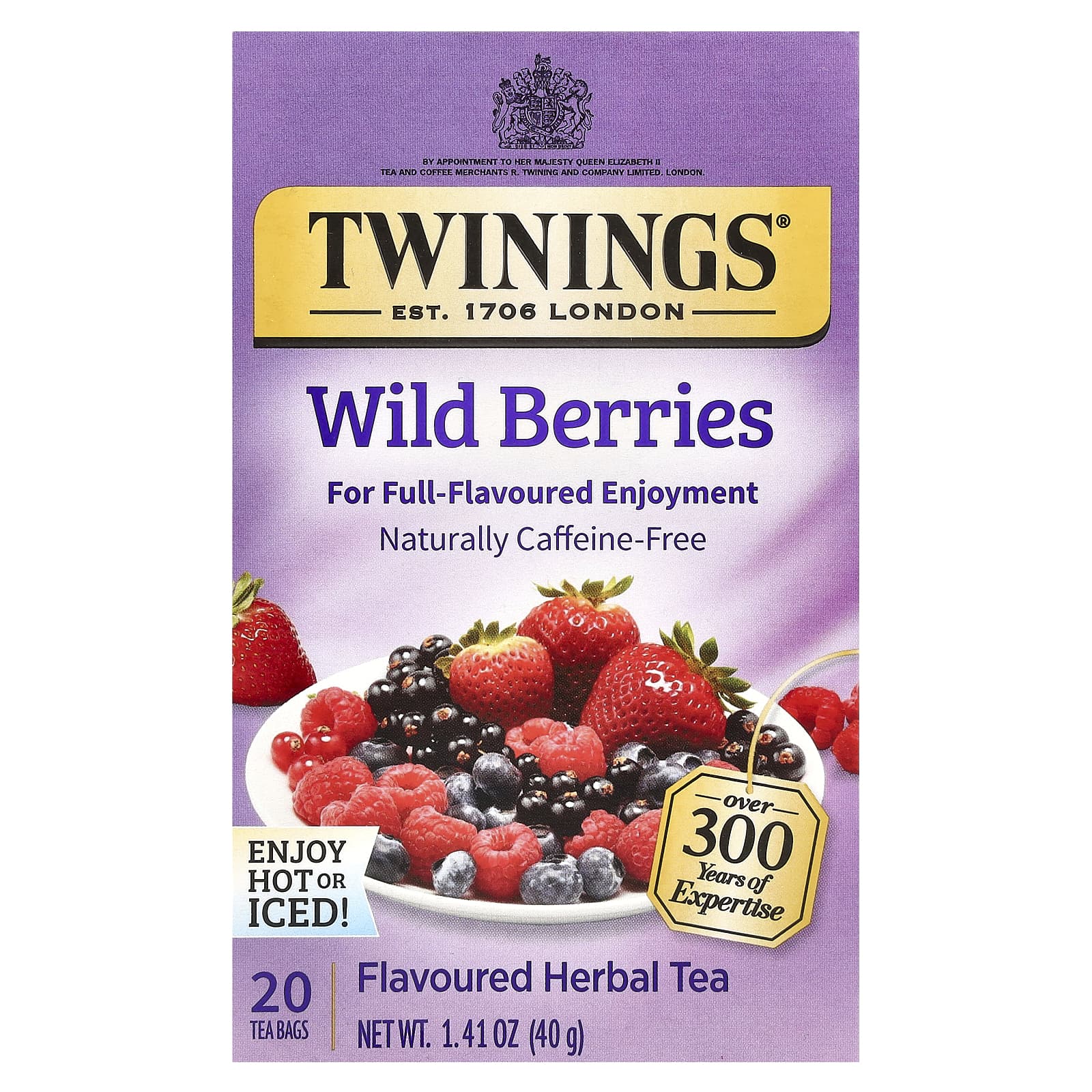 Twinings, Flavored Herbal Tea, Wild Berries, Caffeine Free, 20 Tea Bags, 1.41 oz (40 g) - Image 1