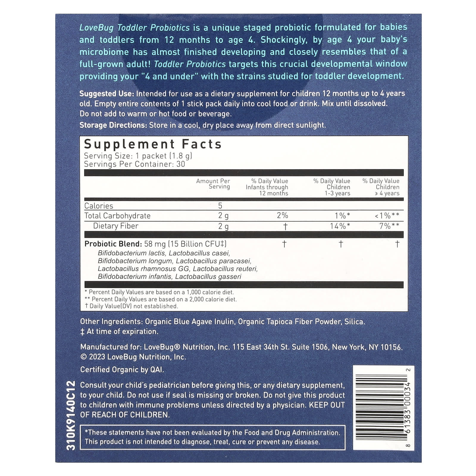LoveBug Probiotics, Toddler Probiotics, 12 Months Up To 4 Years, 15 Billion CFU, 30 Single Serve Stick Packs, 0.06 oz (1.8 g) Each - Image 2