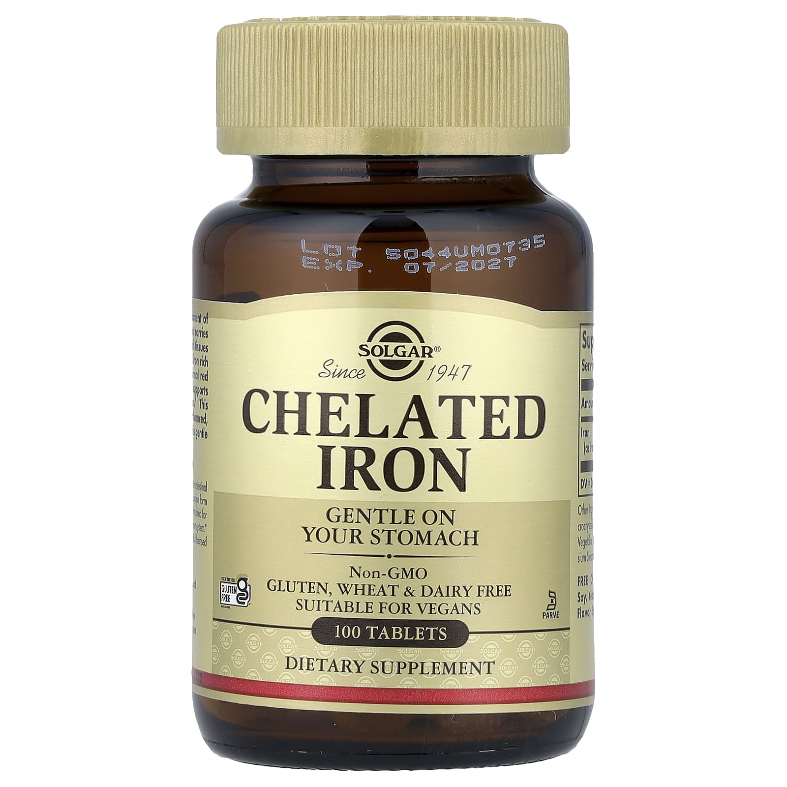 Solgar, Chelated Iron, 100 Tablets (25 mg per Tablet) - Image 1
