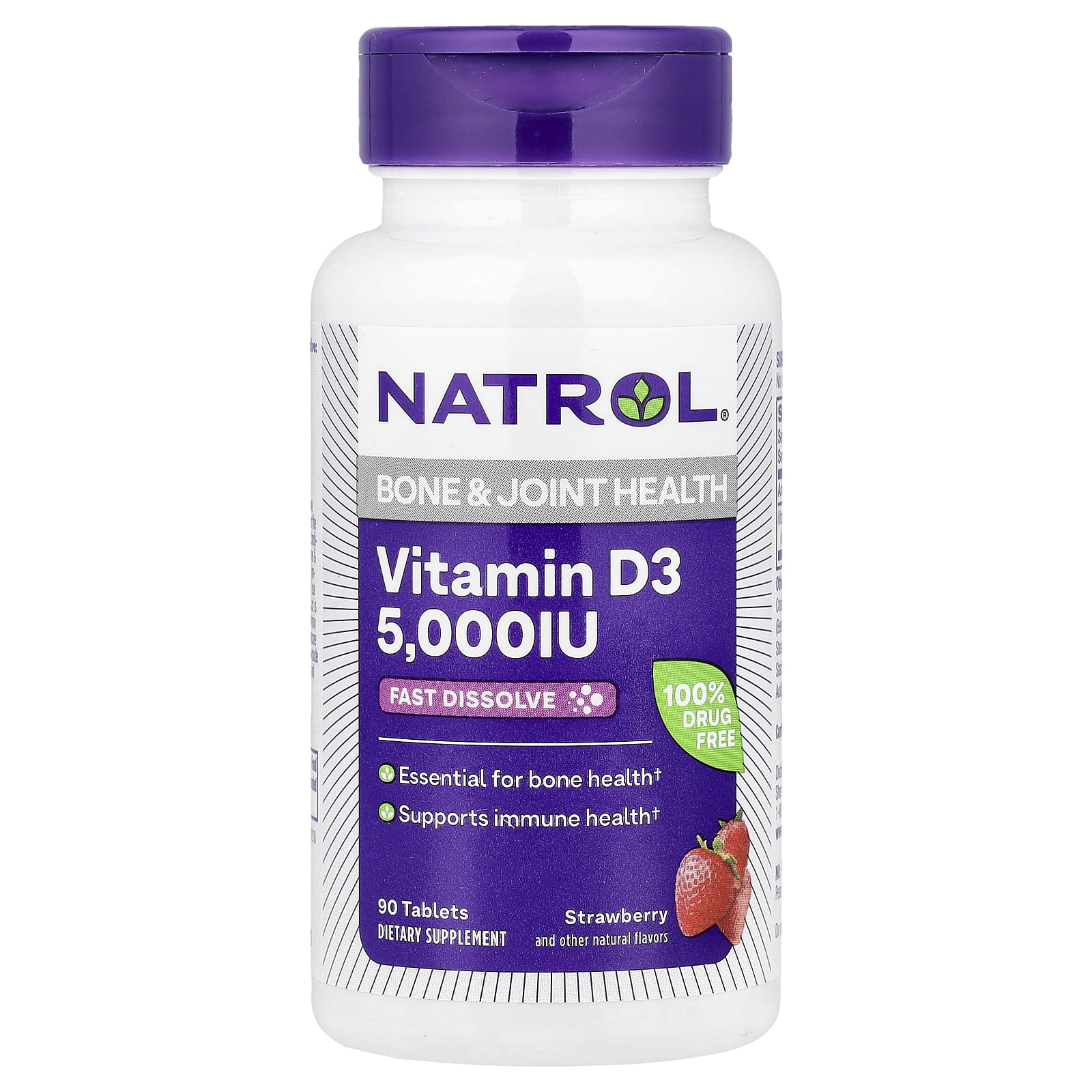 Natrol, Vitamin D3, Strawberry, 5,000 IU, 90 Tablets - Image 1