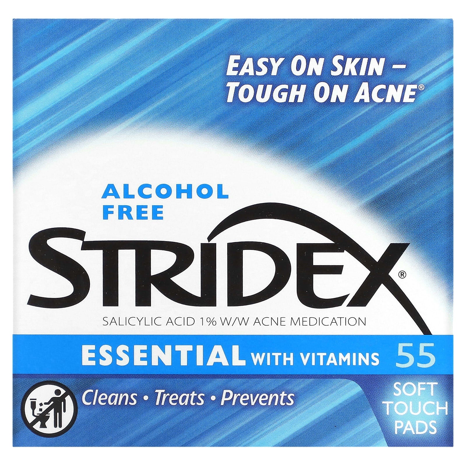 Stridex, Essential with Vitamins, Alcohol Free, 55 Soft Touch Pads - Image 1