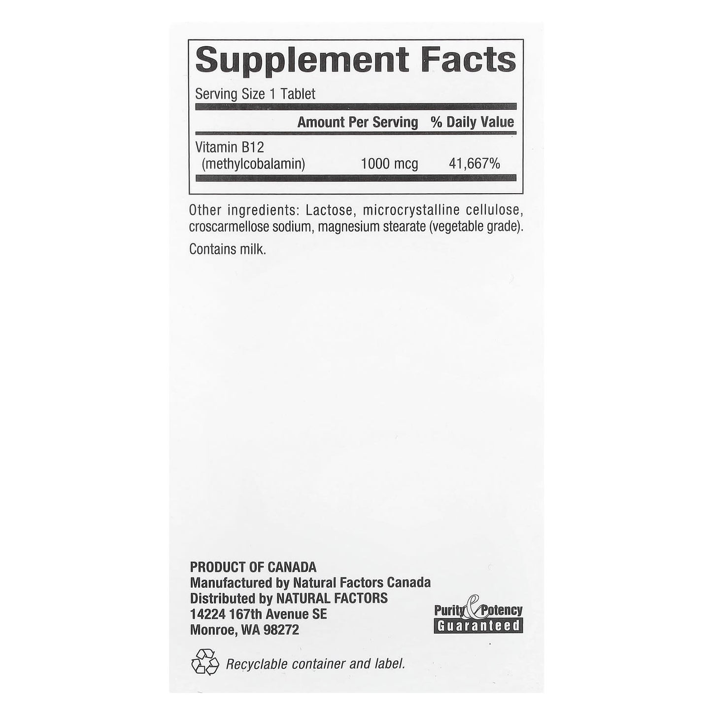 Natural Factors, B12, Methylcobalamin, 1,000 mcg, 180 Chewable Tablets - Image 2