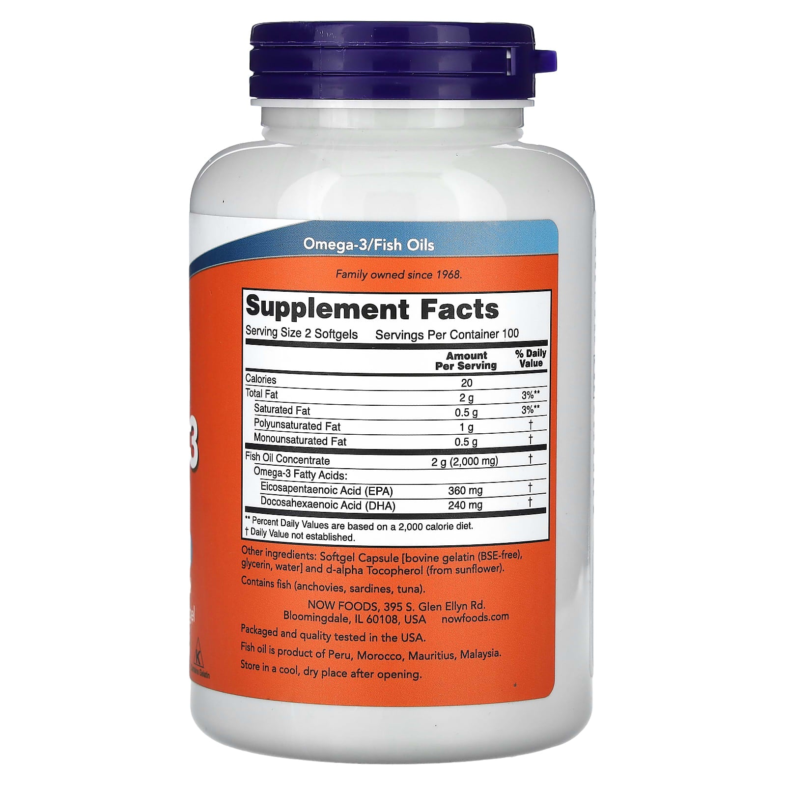 NOW Foods, Omega-3 Fish Oil, 200 Softgels - Image 2