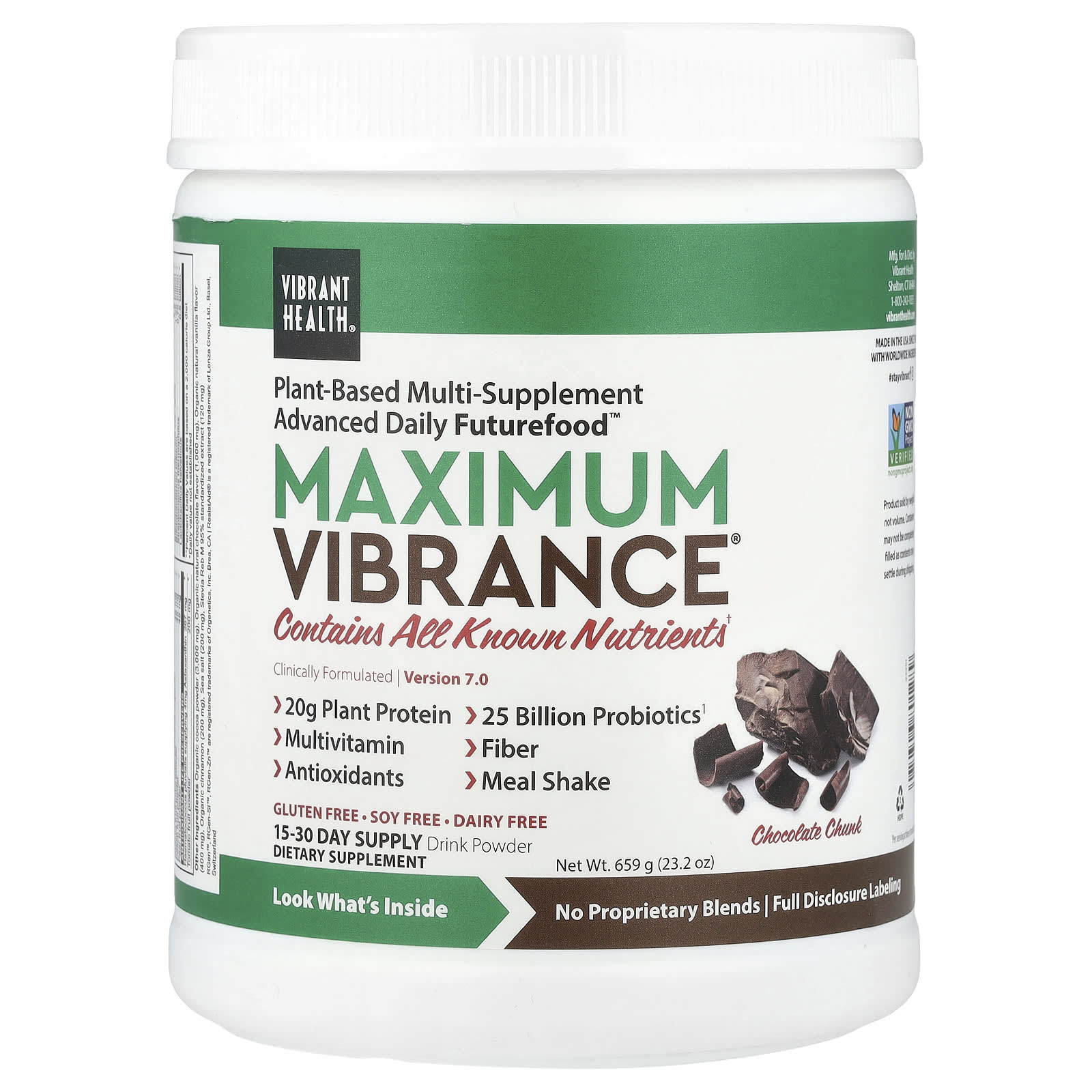 Vibrant Health, Maximum Vibrance®, Version 7, Chocolate Chunk, 23.2 oz (659 g) - Image 1
