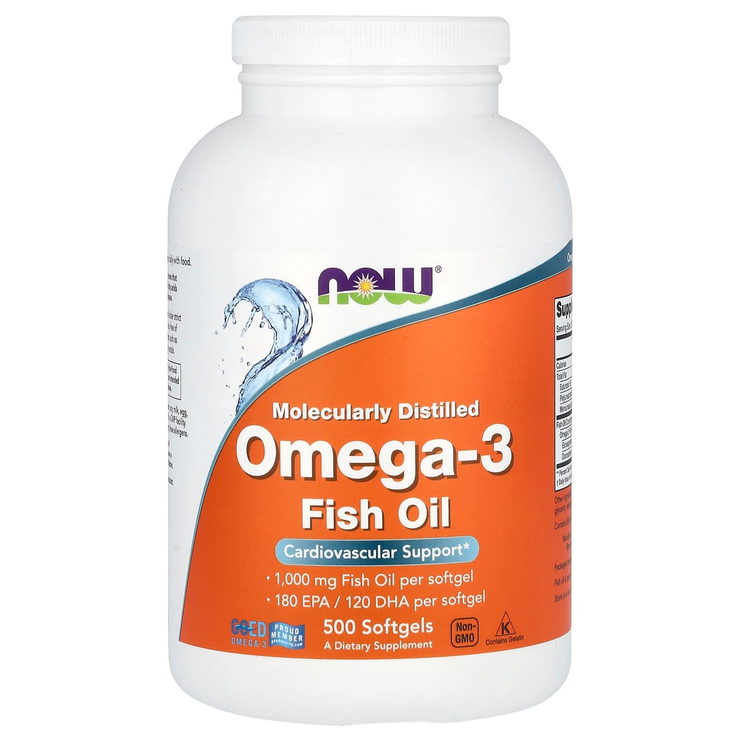 NOW Foods, Omega-3 Fish Oil, 1,000 mg, 500 Softgels - Image 1