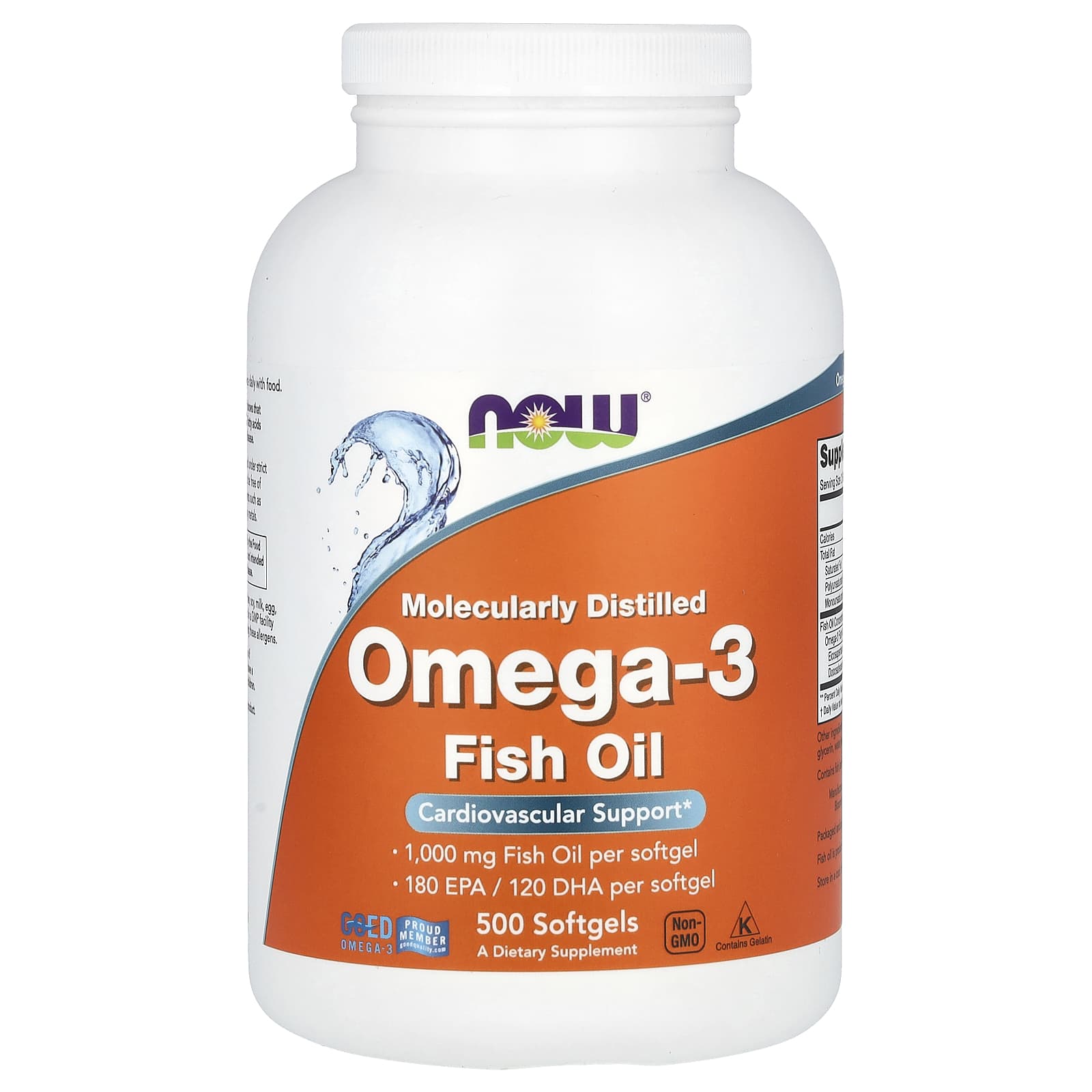 NOW Foods, Omega-3 Fish Oil, 1,000 mg, 500 Softgels - Image 1