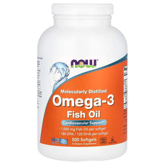 NOW Foods, Omega-3 Fish Oil, 1,000 mg, 500 Softgels - Image 1