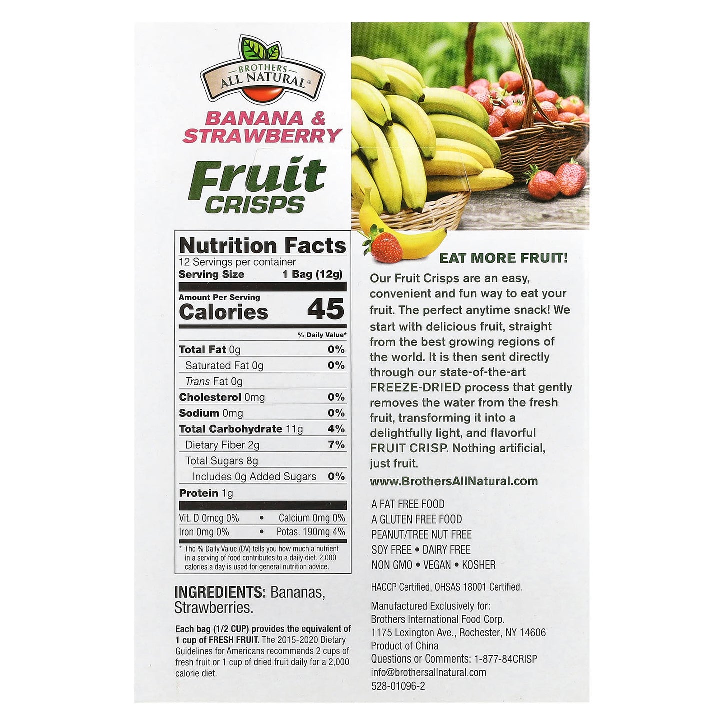 Brothers-All-Natural Freeze Dried Fruit Crisps, Banana & Strawberries, 12 Count - Image 2