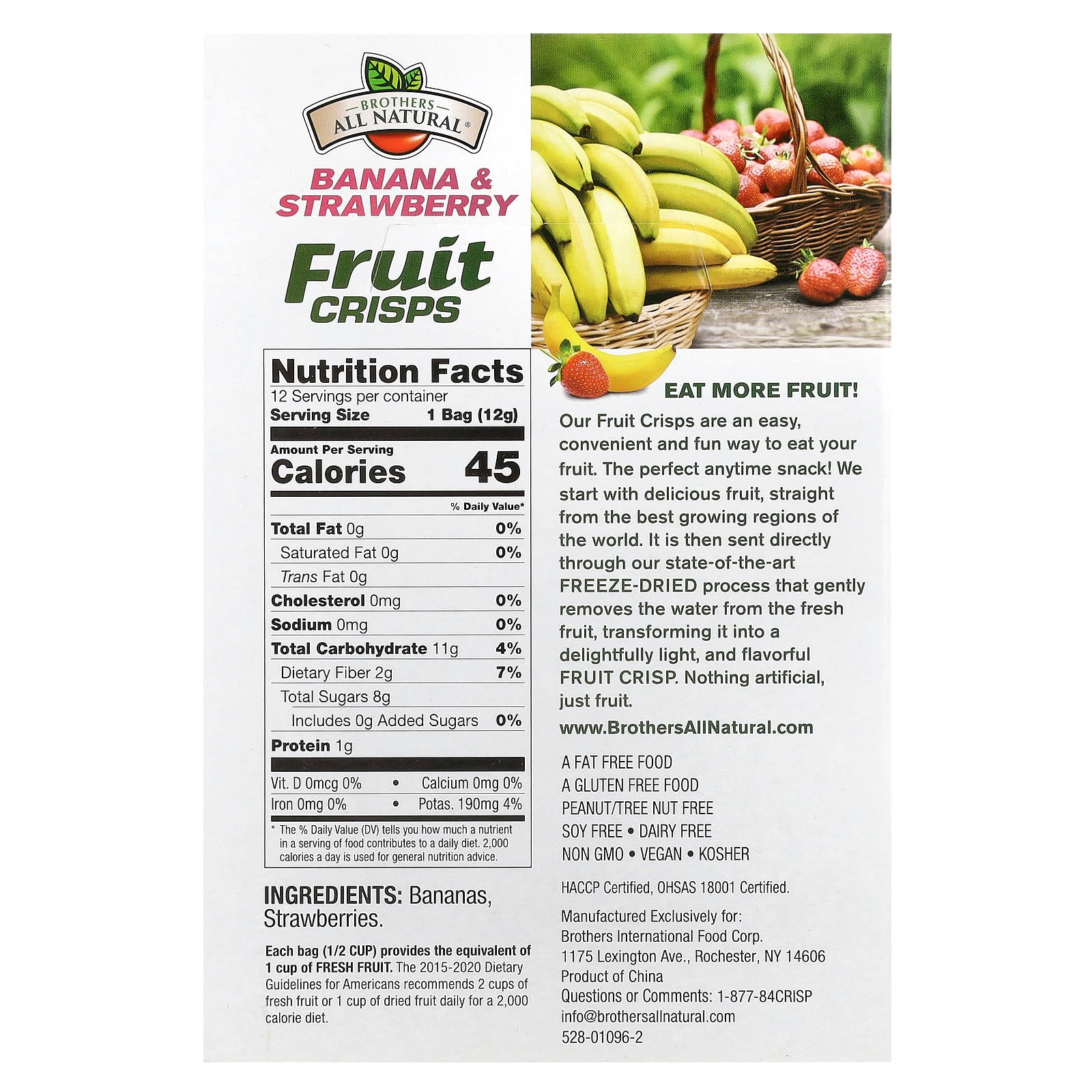 Brothers-All-Natural Freeze Dried Fruit Crisps, Banana & Strawberries, 12 Count - Image 2