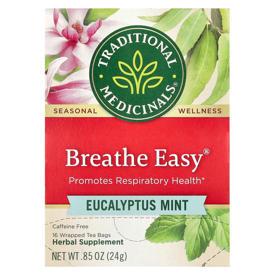 Traditional Medicinals, Breathe Easy®, Eucalyptus Mint, Caffeine Free, 16 Wrapped Tea Bags, 0.85 oz (24 g) - Image 1