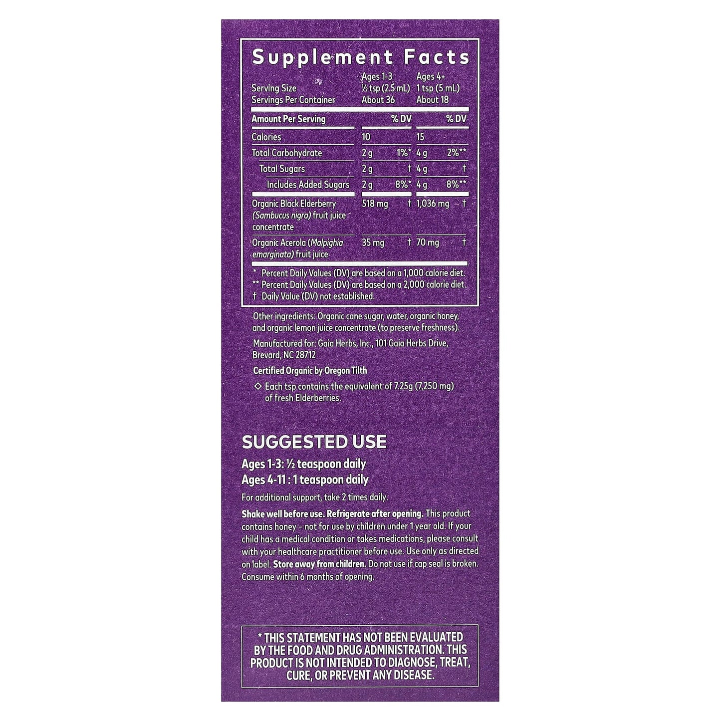 Gaia Herbs Organic Black Elderberry Syrup for Kids, 3 fl oz (89 ml) - Image 2