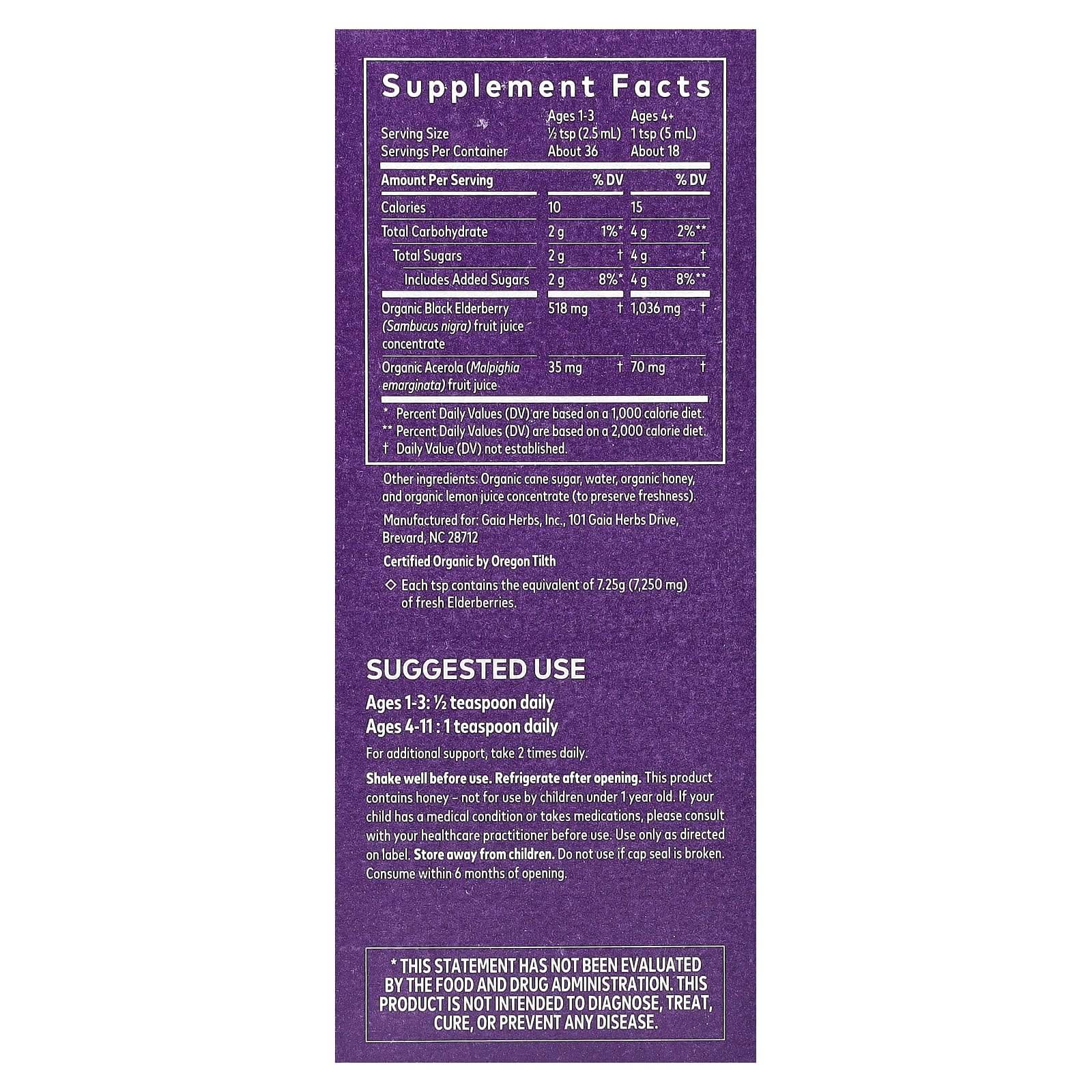 Gaia Herbs Organic Black Elderberry Syrup for Kids, 3 fl oz (89 ml) - Image 2