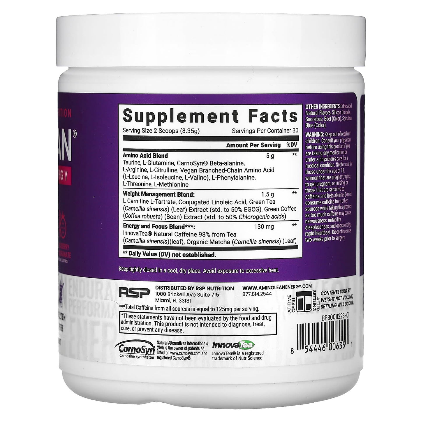 RSP Nutrition, AminoLean Energy, Blackberry Pomegranate, 8.84 oz (250.5 g) - Image 2