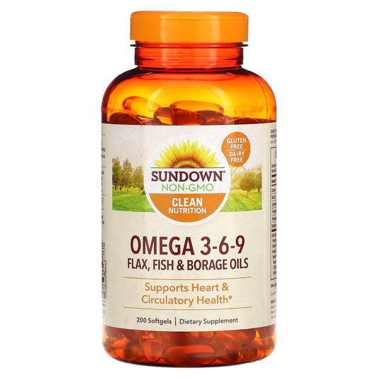Sundown Naturals, Omega 3-6-9 Flax, Fish & Borage Oils, 200 Softgels - Image 1