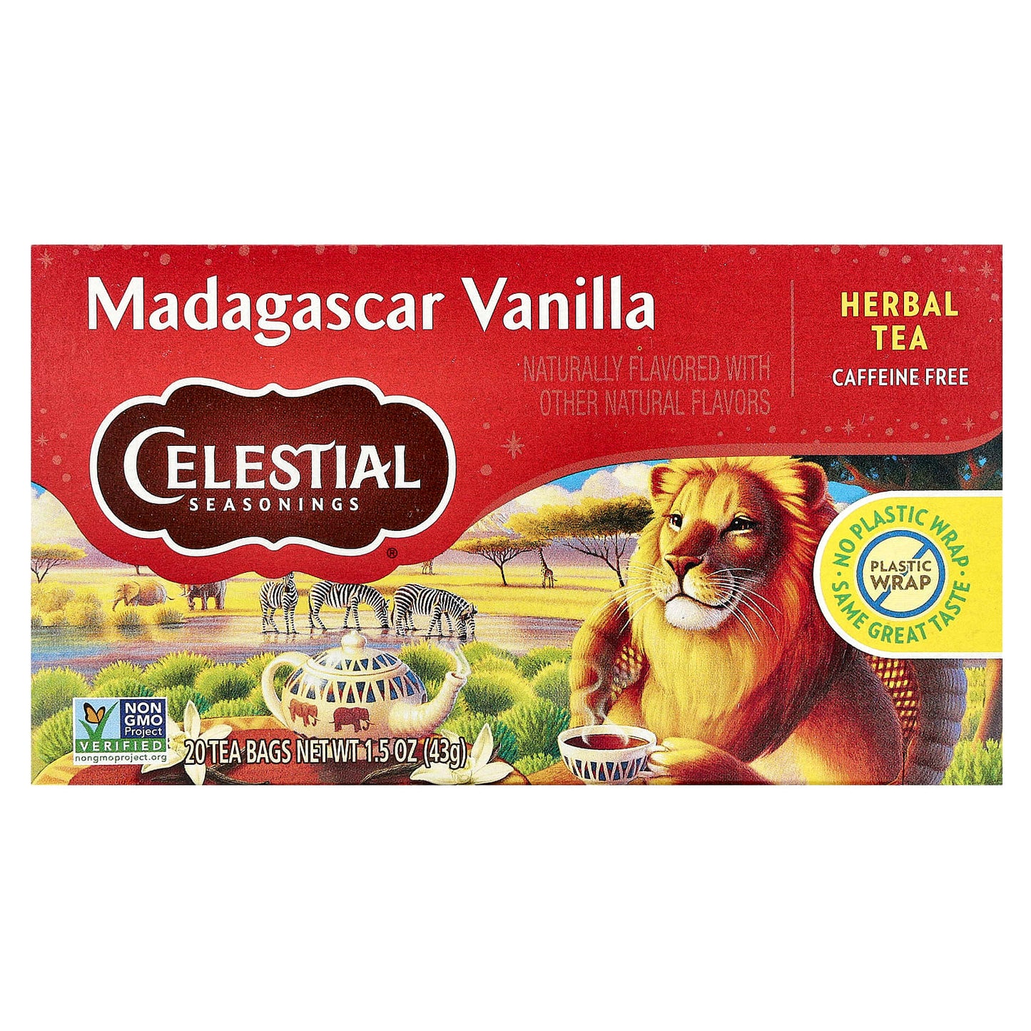 Celestial Seasonings Madagascar Vanilla Herbal Tea, Caffeine Free, 20 Tea Bags - Image 1