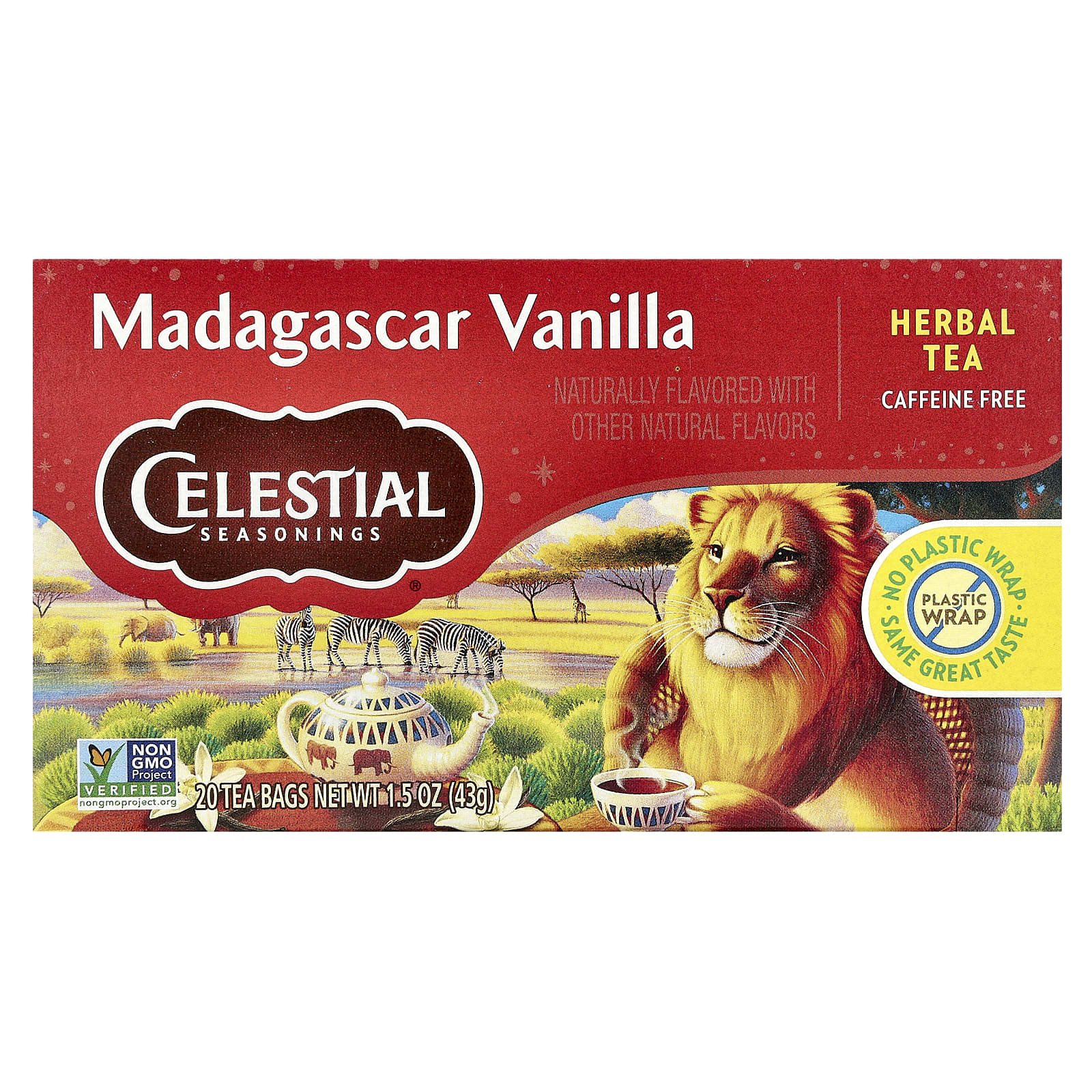 Celestial Seasonings Madagascar Vanilla Herbal Tea, Caffeine Free, 20 Tea Bags - Image 1