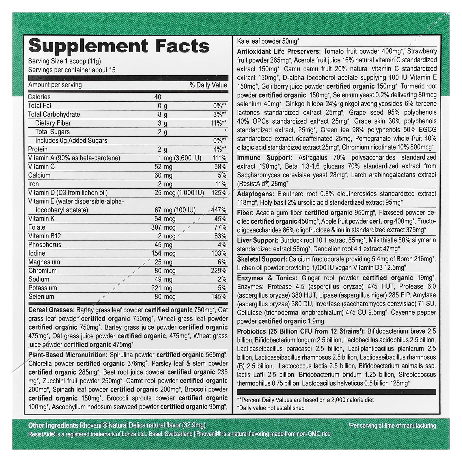 Vibrant Health, Green Vibrance® +25 Billion Probiotics, Version 21.0, 15 To Go Packets, 5.82 oz (165 g) - Image 2