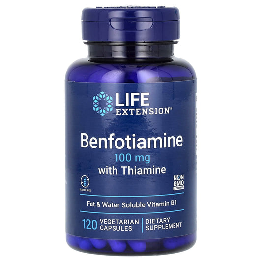 Life Extension, Benfotiamine with Thiamine, 100 mg, 120 Vegetarian Capsules - Image 1