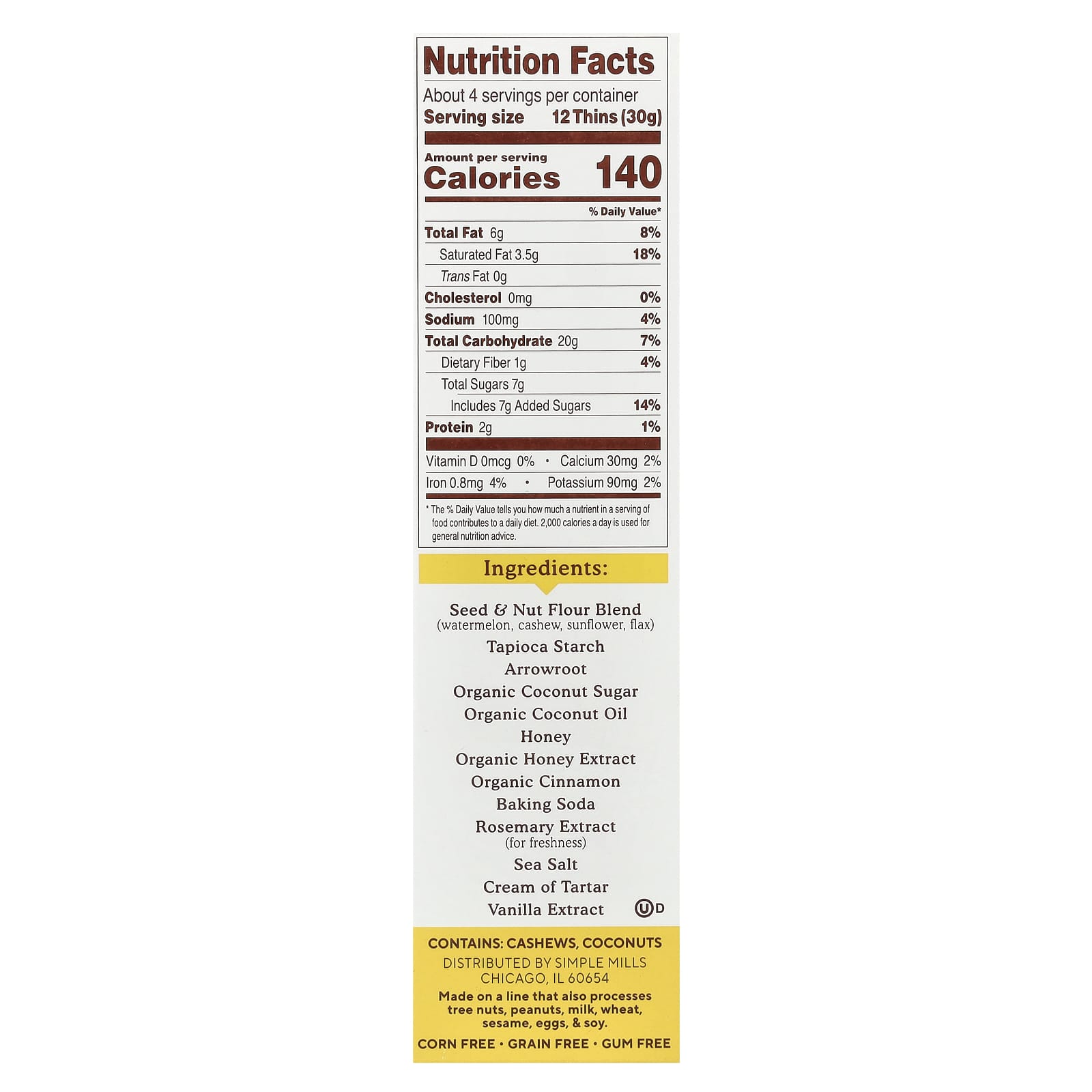Simple Mills, Seed & Nut Flour, Sweet Thins®, Honey Cinnamon, 4.25 oz (120 g) - Image 2