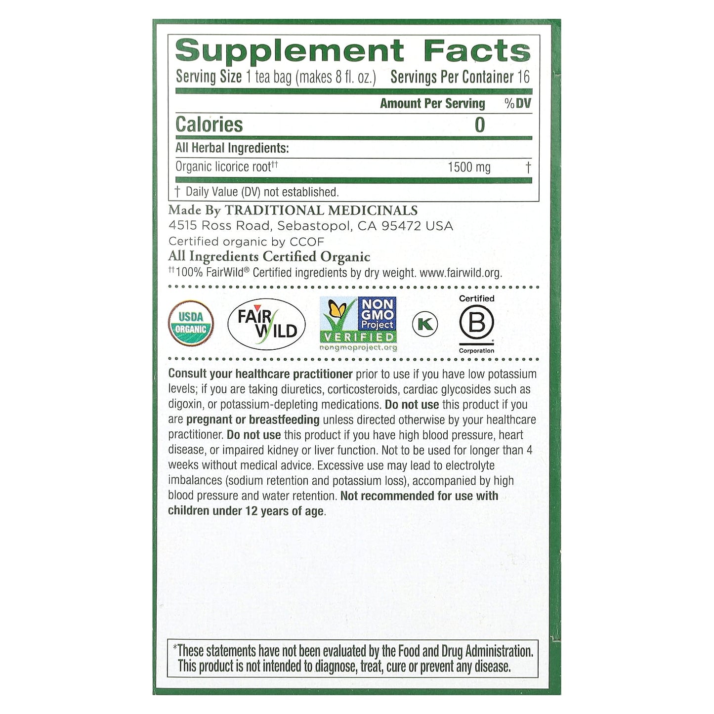 Traditional Medicinals, Organic Licorice Root, Caffeine Free, 16 Wrapped Tea Bags,  0.85 oz (24 g) - Image 2