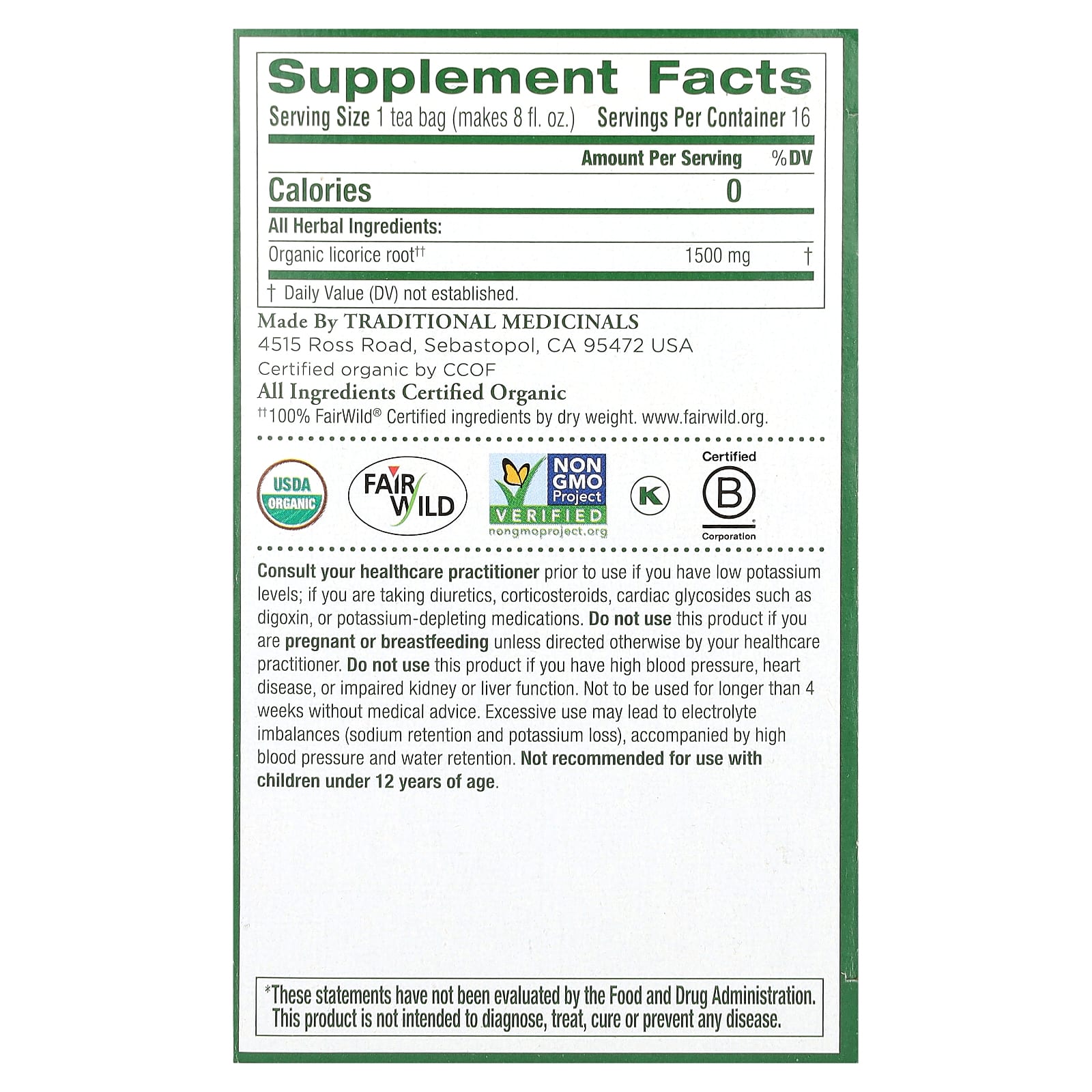 Traditional Medicinals, Organic Licorice Root, Caffeine Free, 16 Wrapped Tea Bags,  0.85 oz (24 g) - Image 2