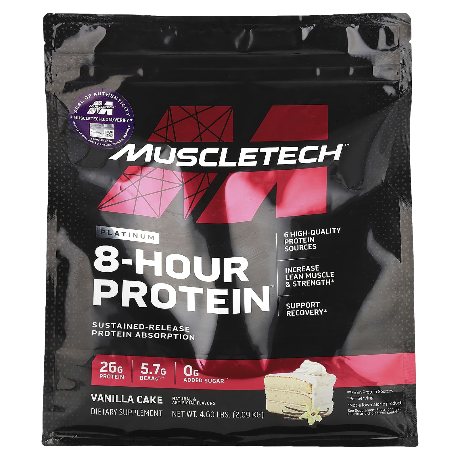 MuscleTech, Platinum 8-Hour Protein™, Vanilla Cake, 4.6 lbs (2.09 kg) - Image 1
