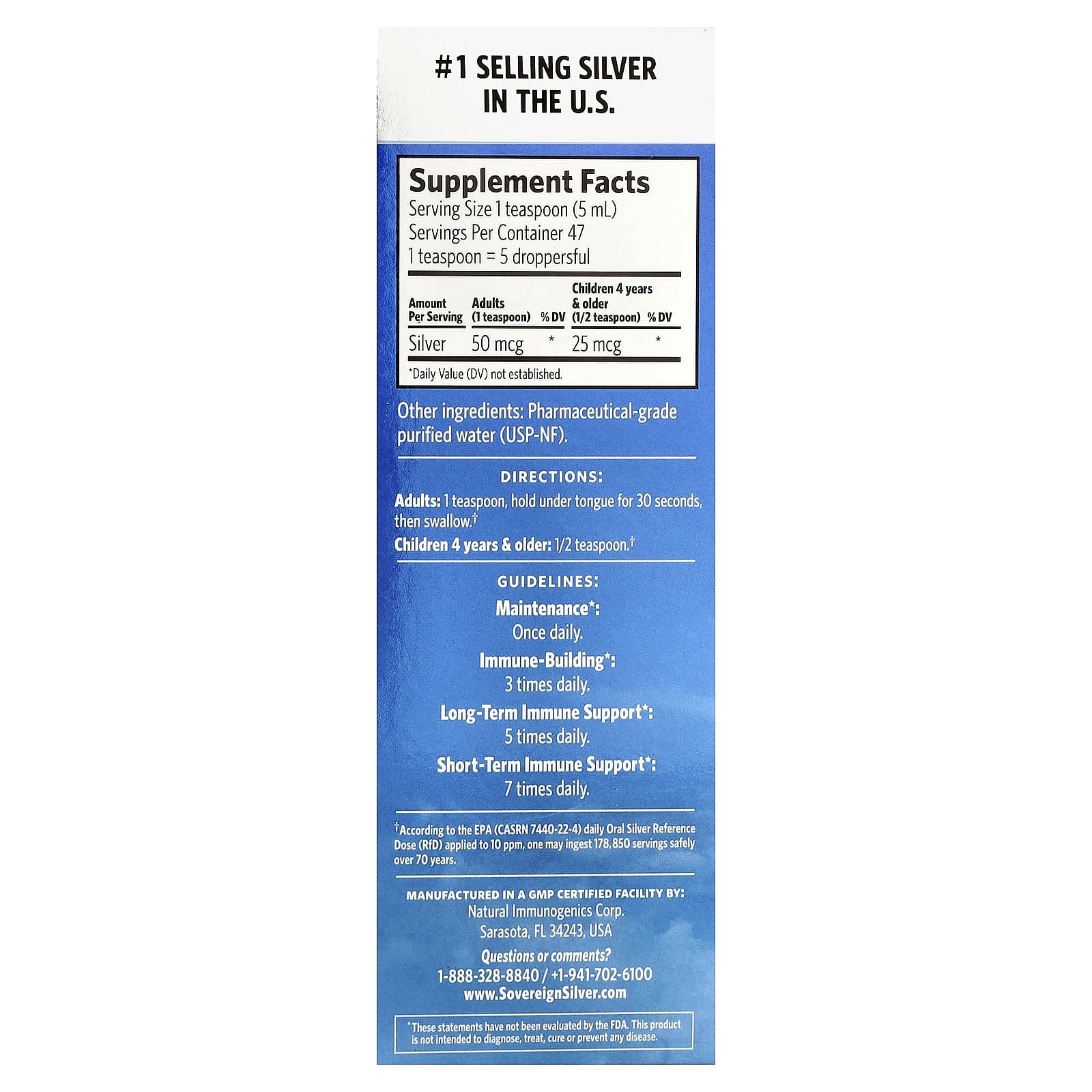 Sovereign Silver, Bio-Active Silver Hydrosol™ Dropper-Top, Daily + Immune Support, 10 PPM, 8 fl oz (236 ml) - Image 2