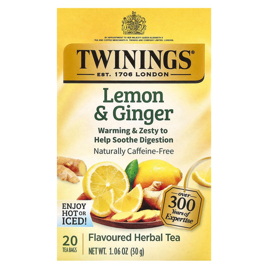 Twinings, Flavored Herbal Tea, Lemon & Ginger, Caffeine Free, 20 Tea Bags, 1.06 oz (30 g) - Image 1