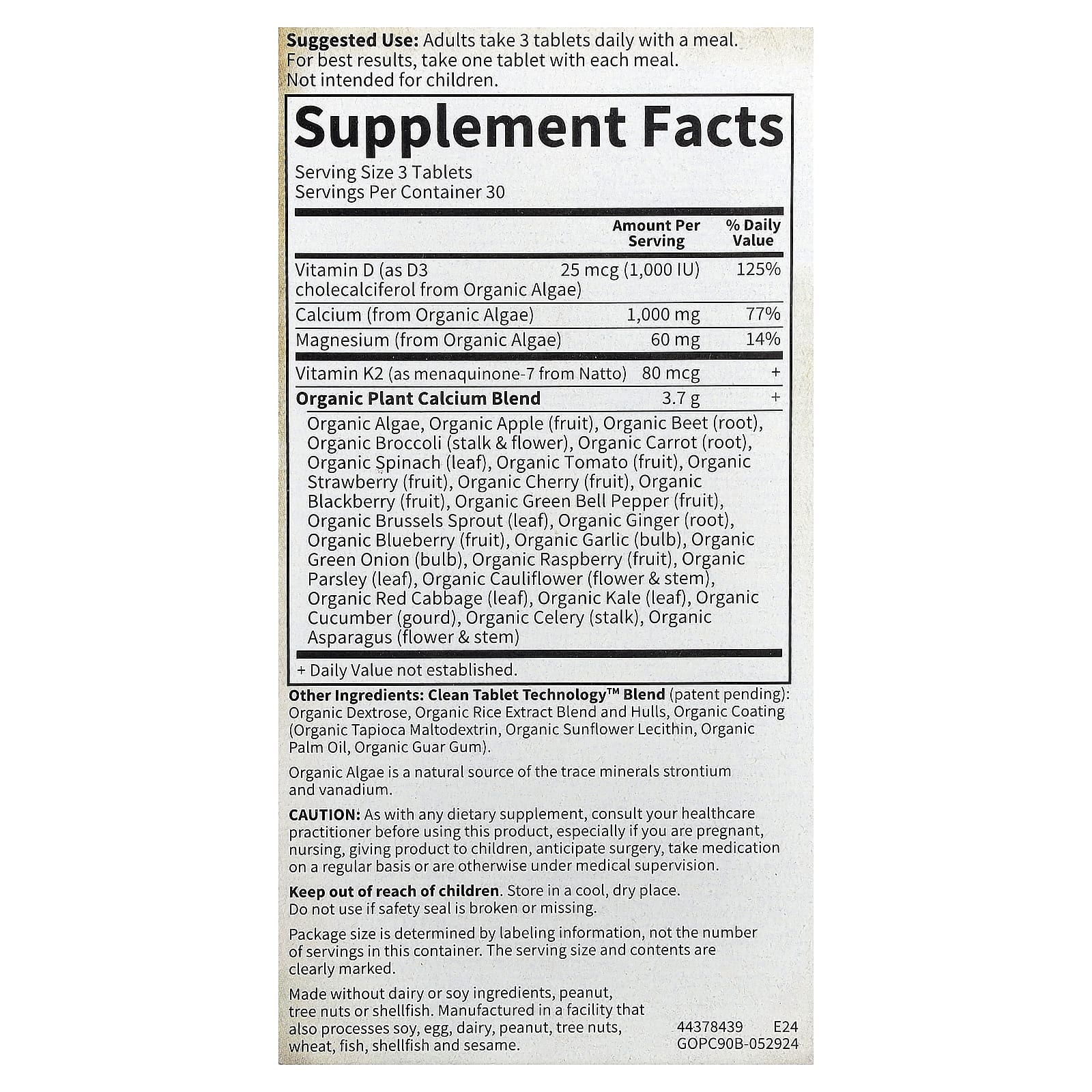 Garden of Life Organic Plant Calcium, Vegan D3 & K2, 90 Tablets - Image 2