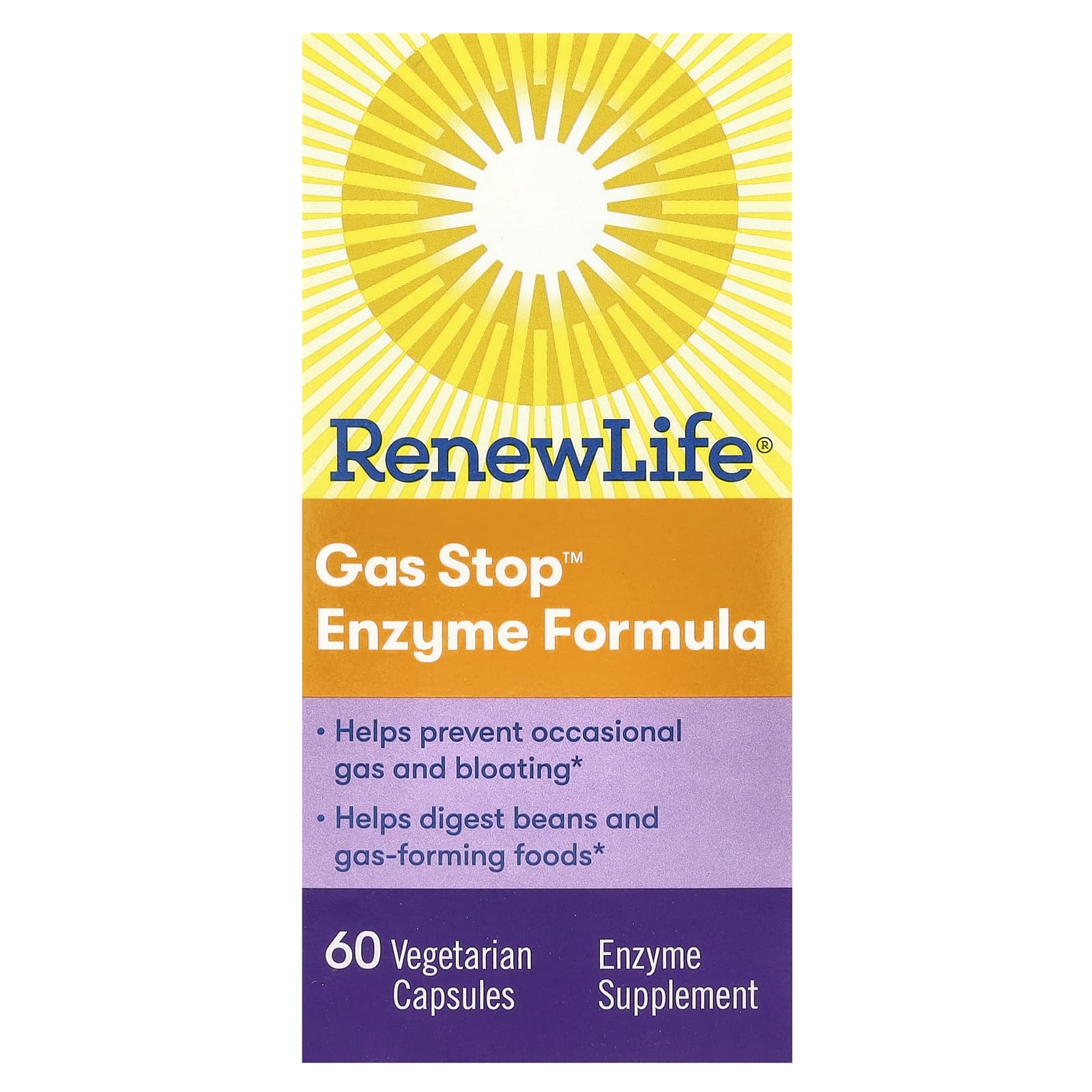 Renew Life, Gas Stop™ Enzyme Formula, 60 Vegetarian Capsules - Image 1